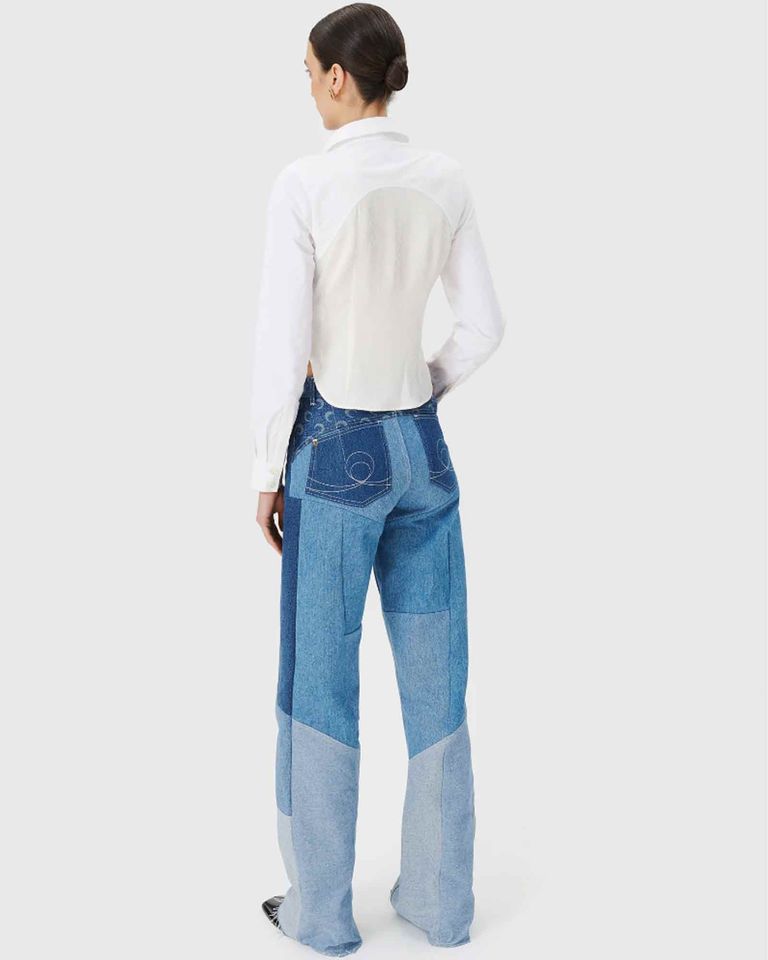 Marine Serre・marine cell -  REGENERATED DENIM FLARE PANTS / BLUE