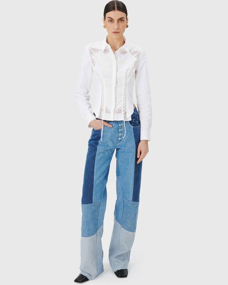 Marine Serre・marine cell -  REGENERATED DENIM FLARE PANTS / BLUE