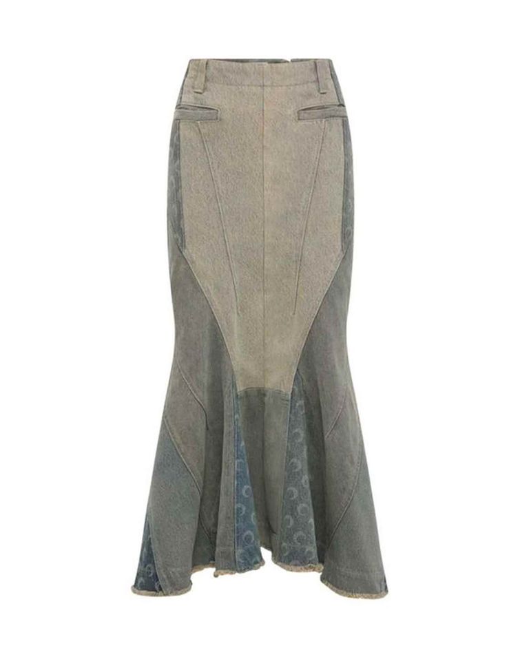 REGENERATED DENIM FLARED SKIRT / BLUE