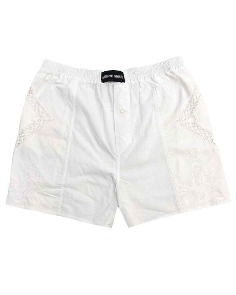 Marine Serre・マリーン・セル - ハーフ・ショートパンツ REGENERATED HOUSEHOLD LINEN BOXER SHORT / WHITE