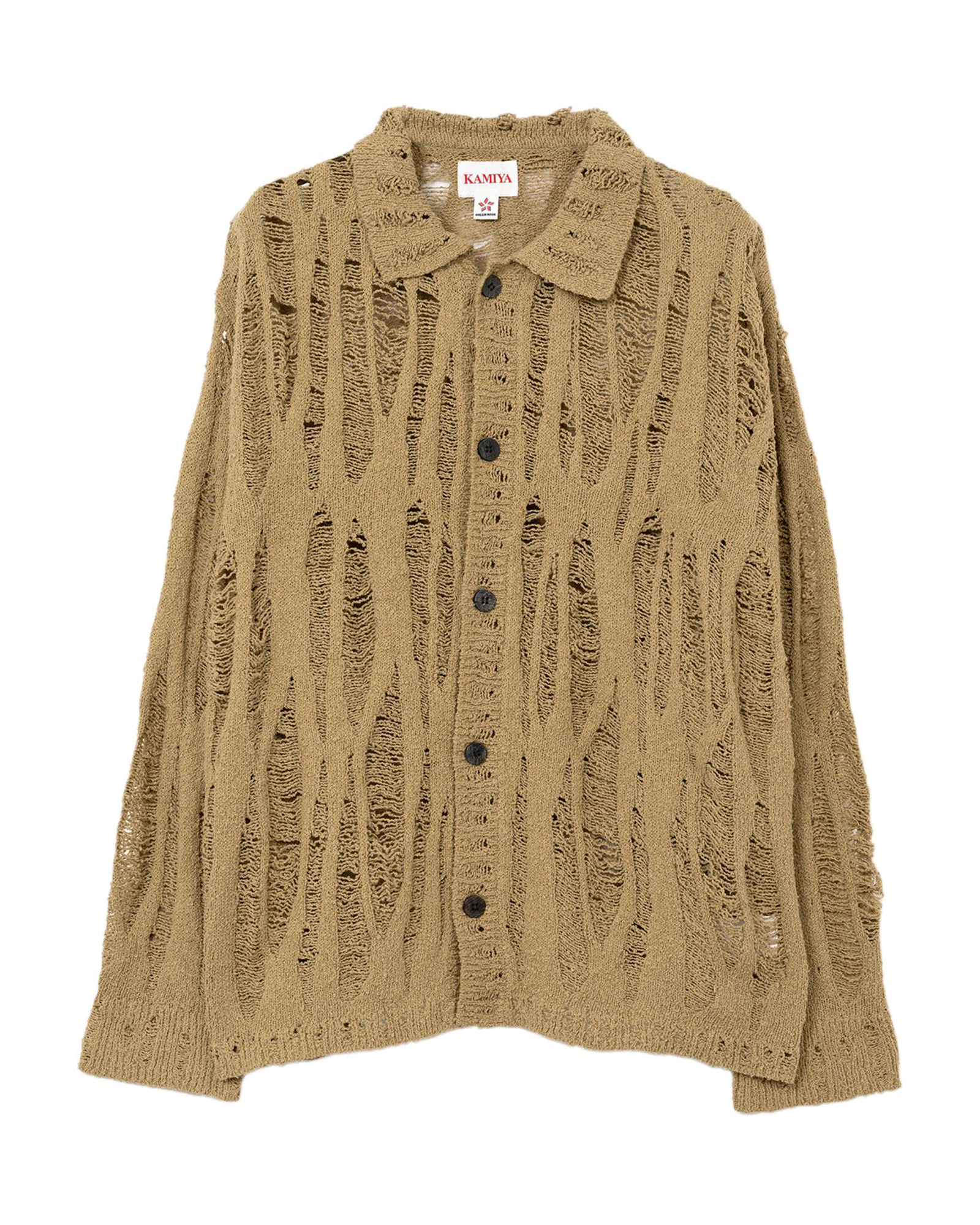 DISTRESSED KNIT CARDIGAN / KHAKI