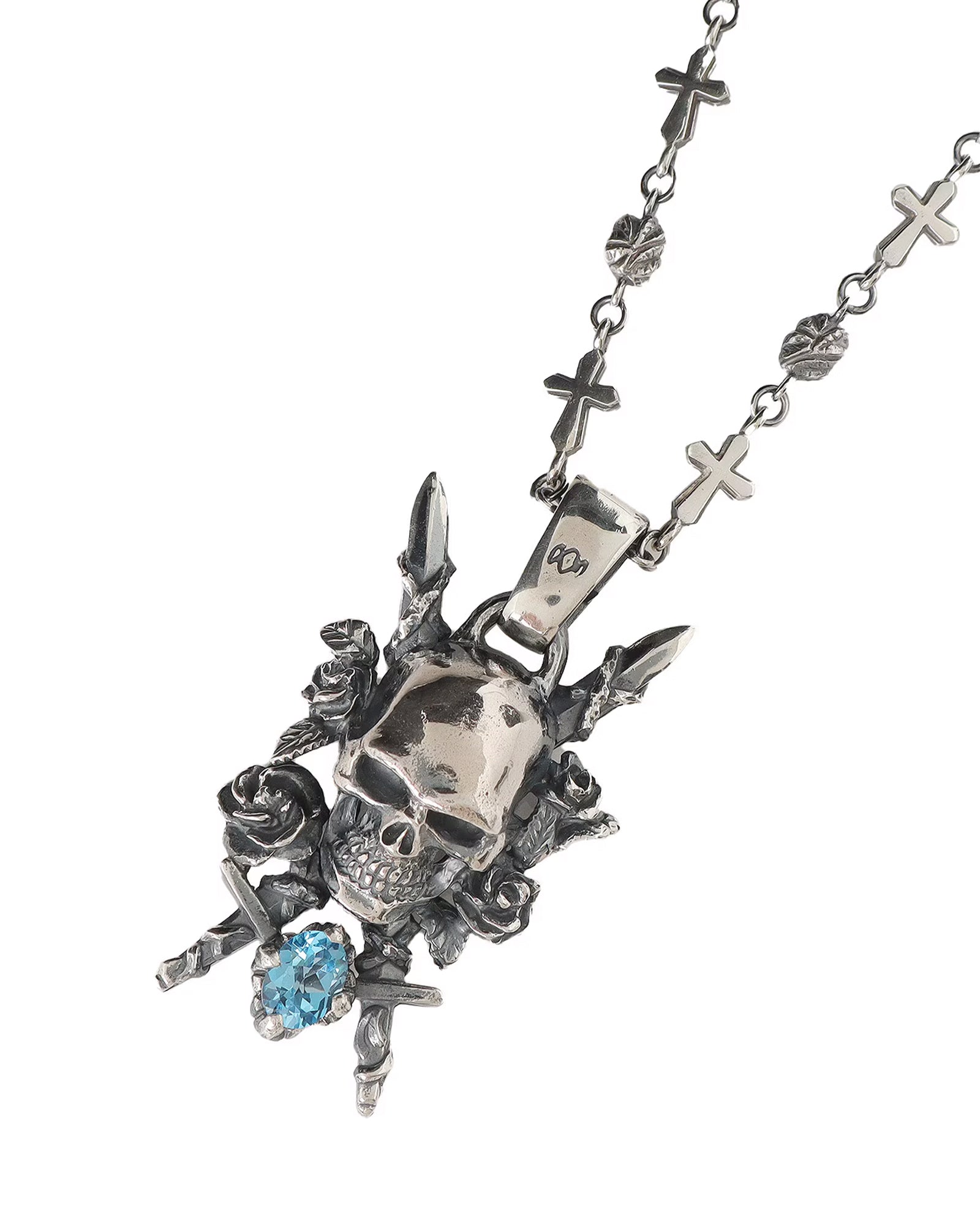 Yohji Yamamoto・ヨウジ ヤマモト - ネックレス SILVER950/BLUE TOPAZ SCULL ROSE DAGGER PENDANT