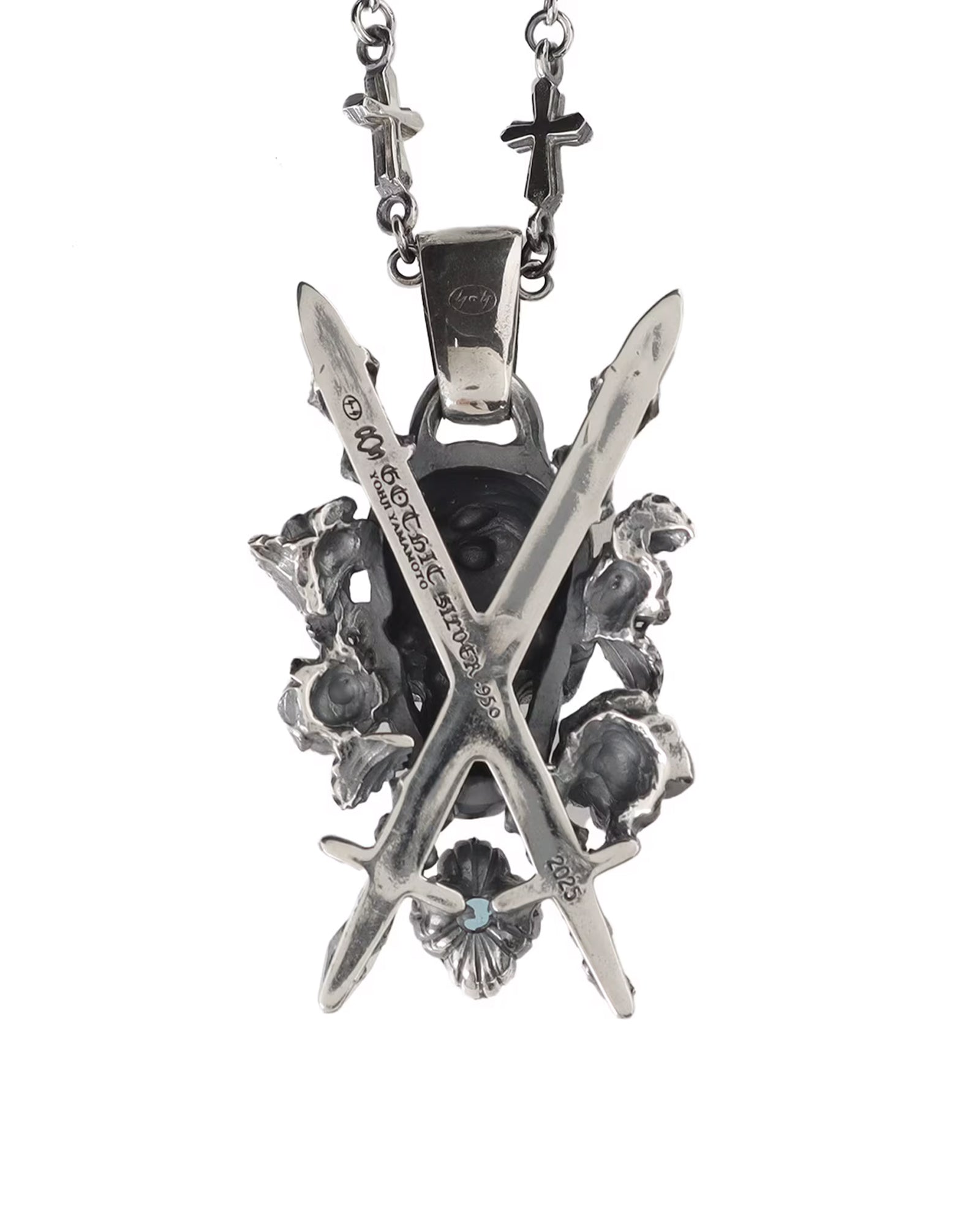 Yohji Yamamoto・ヨウジ ヤマモト - ネックレス SILVER950/BLUE TOPAZ SCULL ROSE DAGGER PENDANT