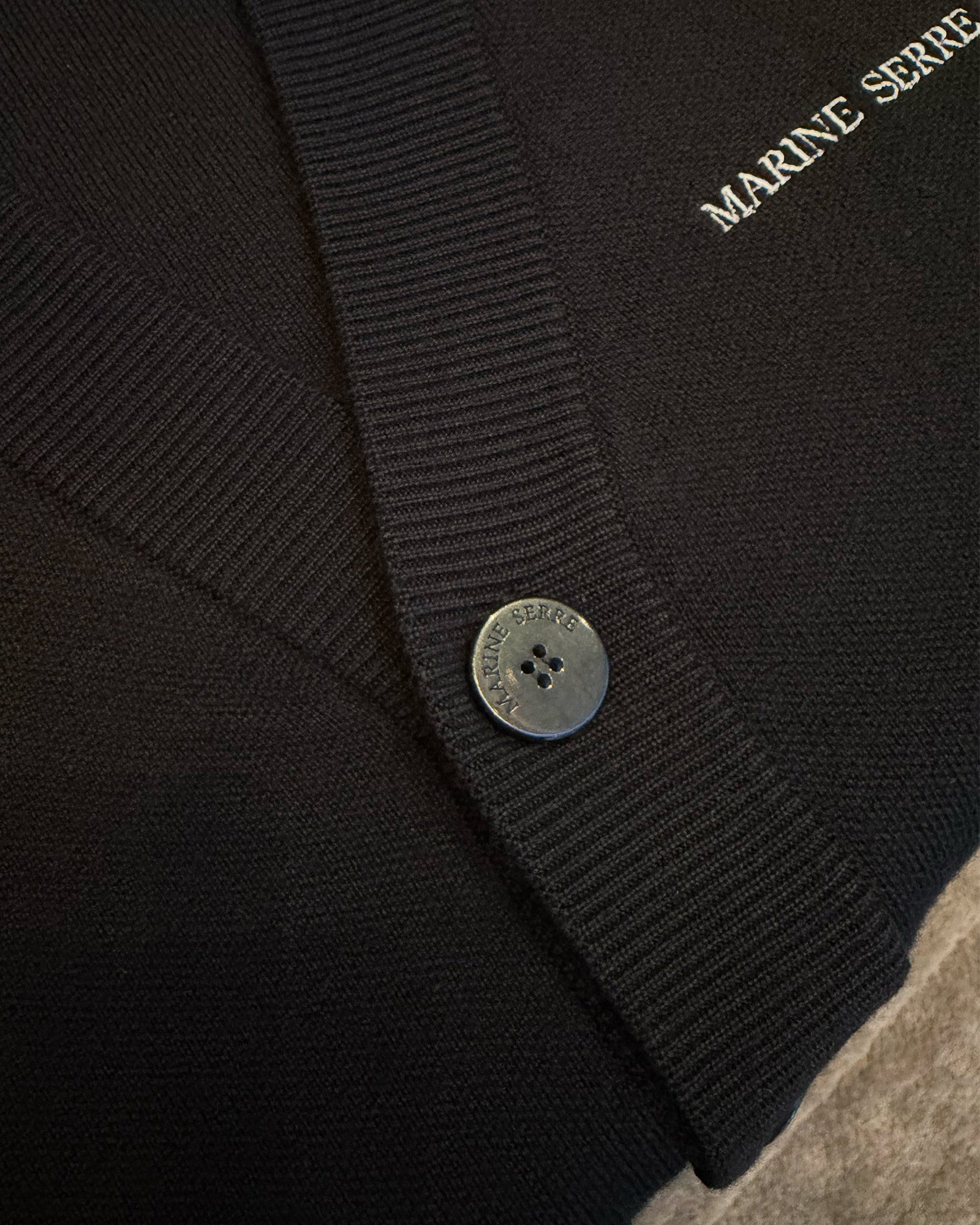 Marine Serre・marine cell -  MERINO WOOL KNIT MAXI CARDIGAN / BLACK