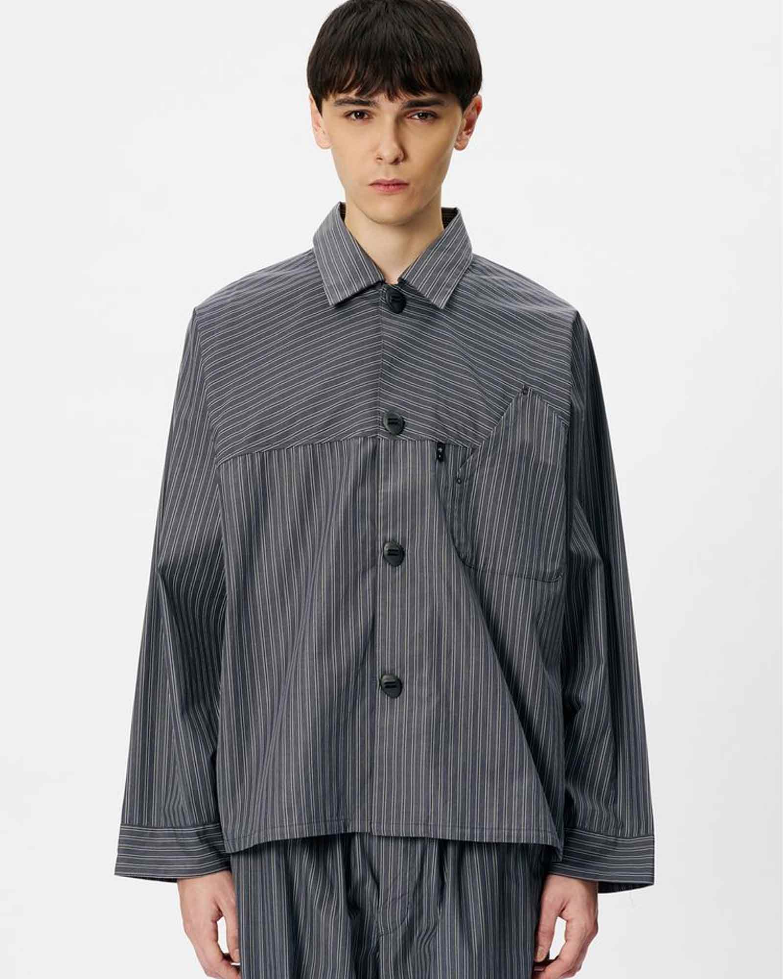 Goldwin 0・ゴールドウイン ゼロ - シャツ REFLECTIVE STRIPED SHIRT / DEEP CHARCOAL