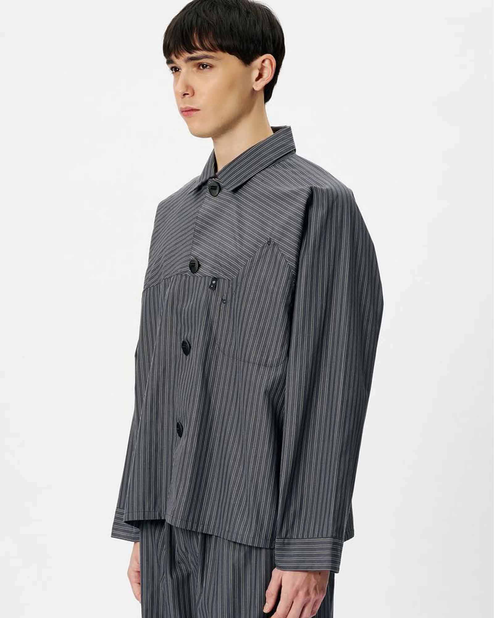 Goldwin 0・ゴールドウイン ゼロ - シャツ REFLECTIVE STRIPED SHIRT / DEEP CHARCOAL