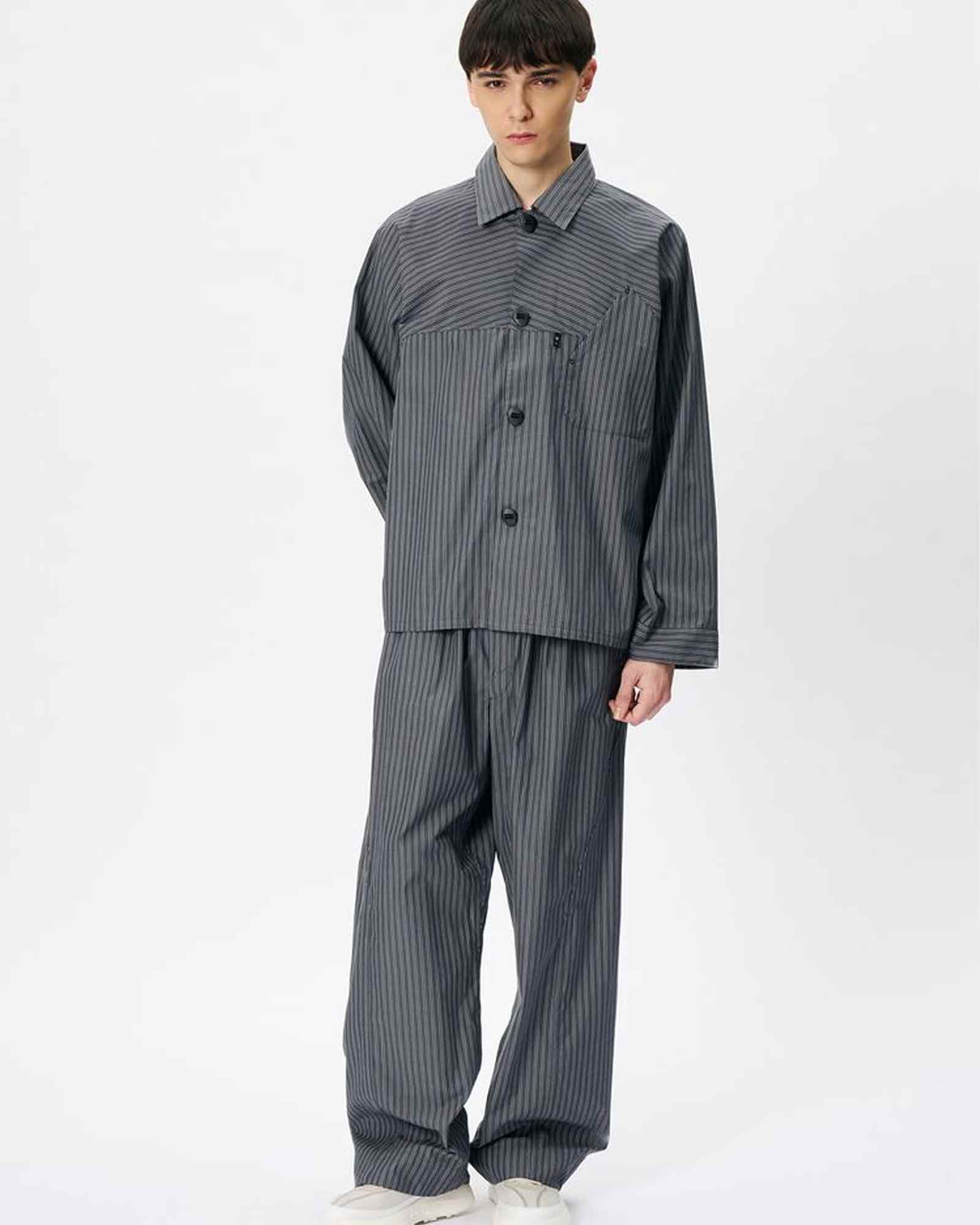 Goldwin 0・ゴールドウイン ゼロ - シャツ REFLECTIVE STRIPED SHIRT / DEEP CHARCOAL