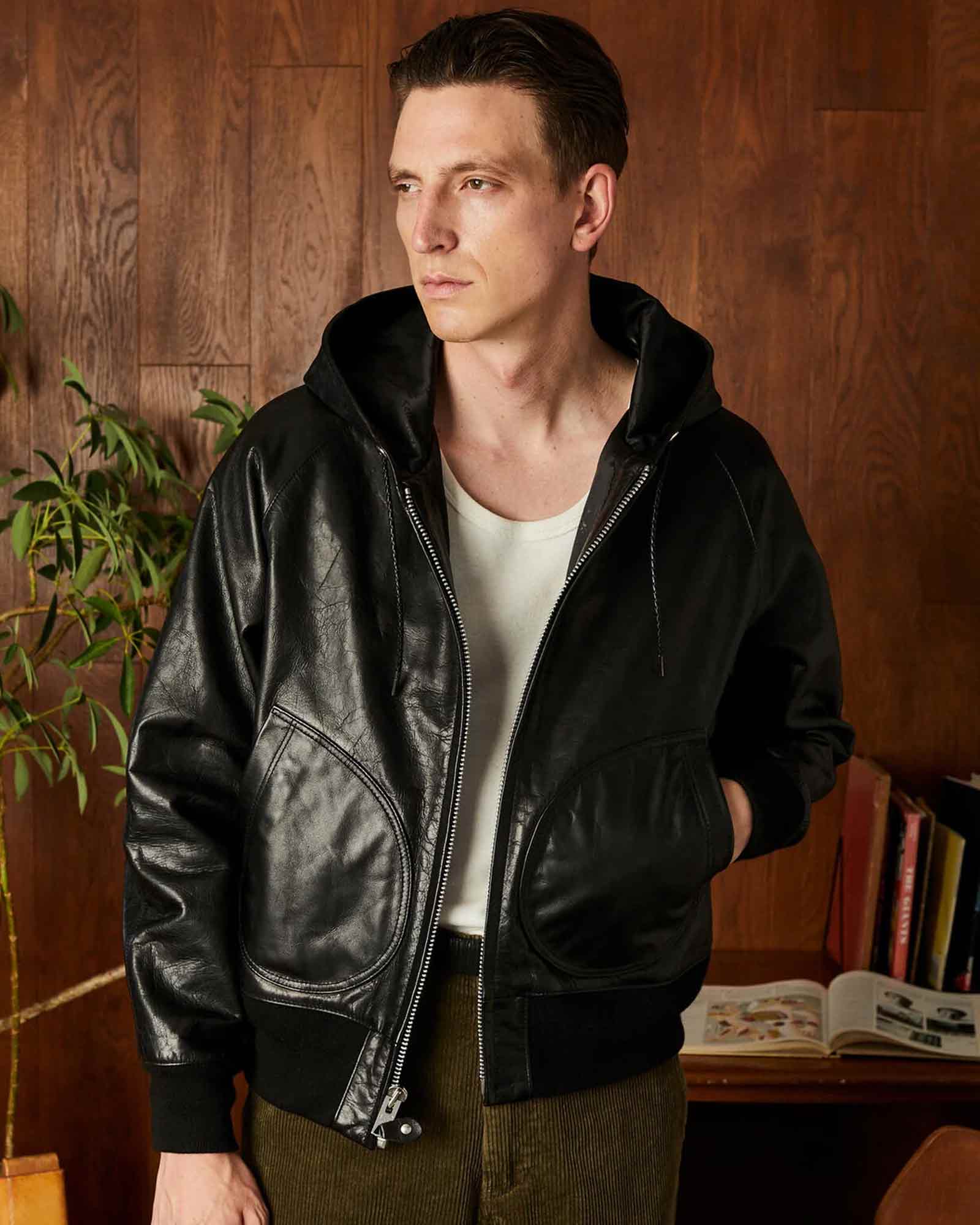 Schott・ショット - レザージャケット LEATHER HOOED JACKET / BLACK