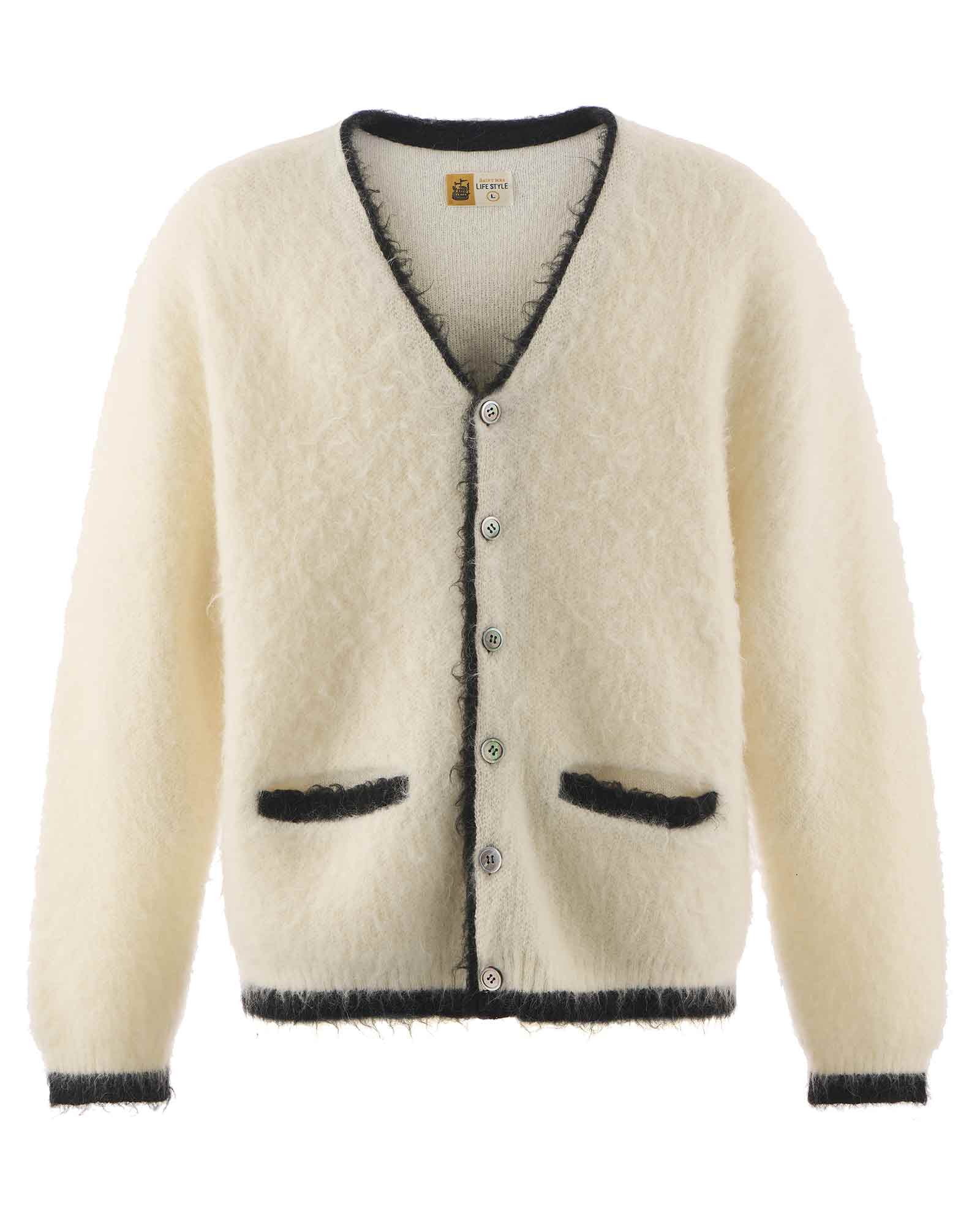 KNIT CARDIGAN/TRIM / WHITE