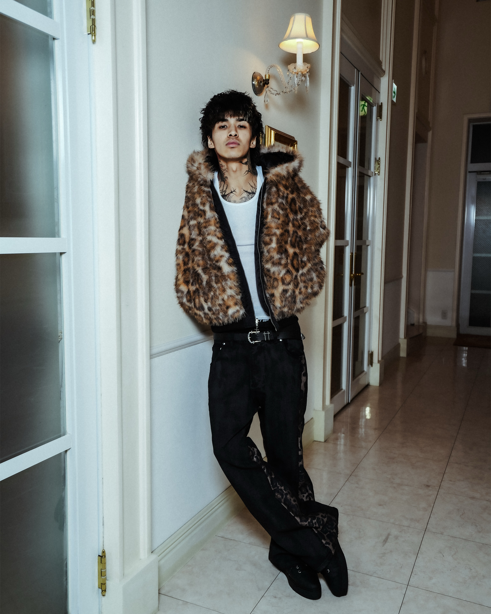 LAST NEST・ラストネスト - ジャケット REVERSIBLE LEOPARD FUR JACKET / BLACK