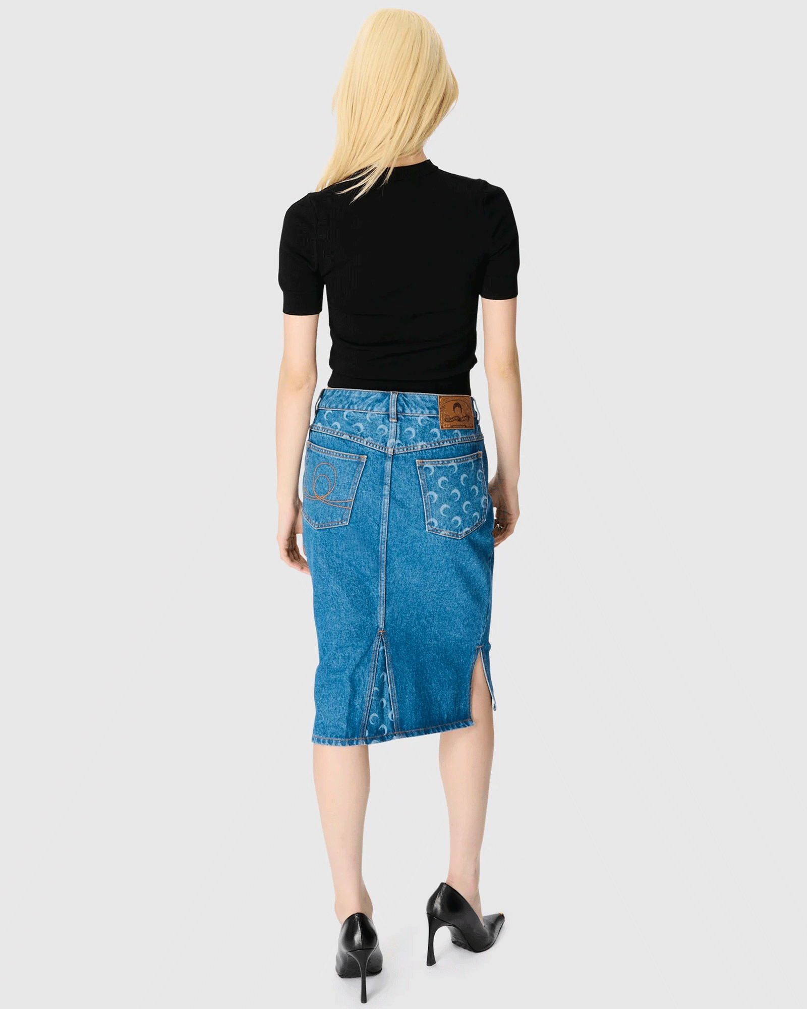 Marine Serre・marine cell -  MOON LOGO KNIT SS CREWNECK SWEATER / BLACK