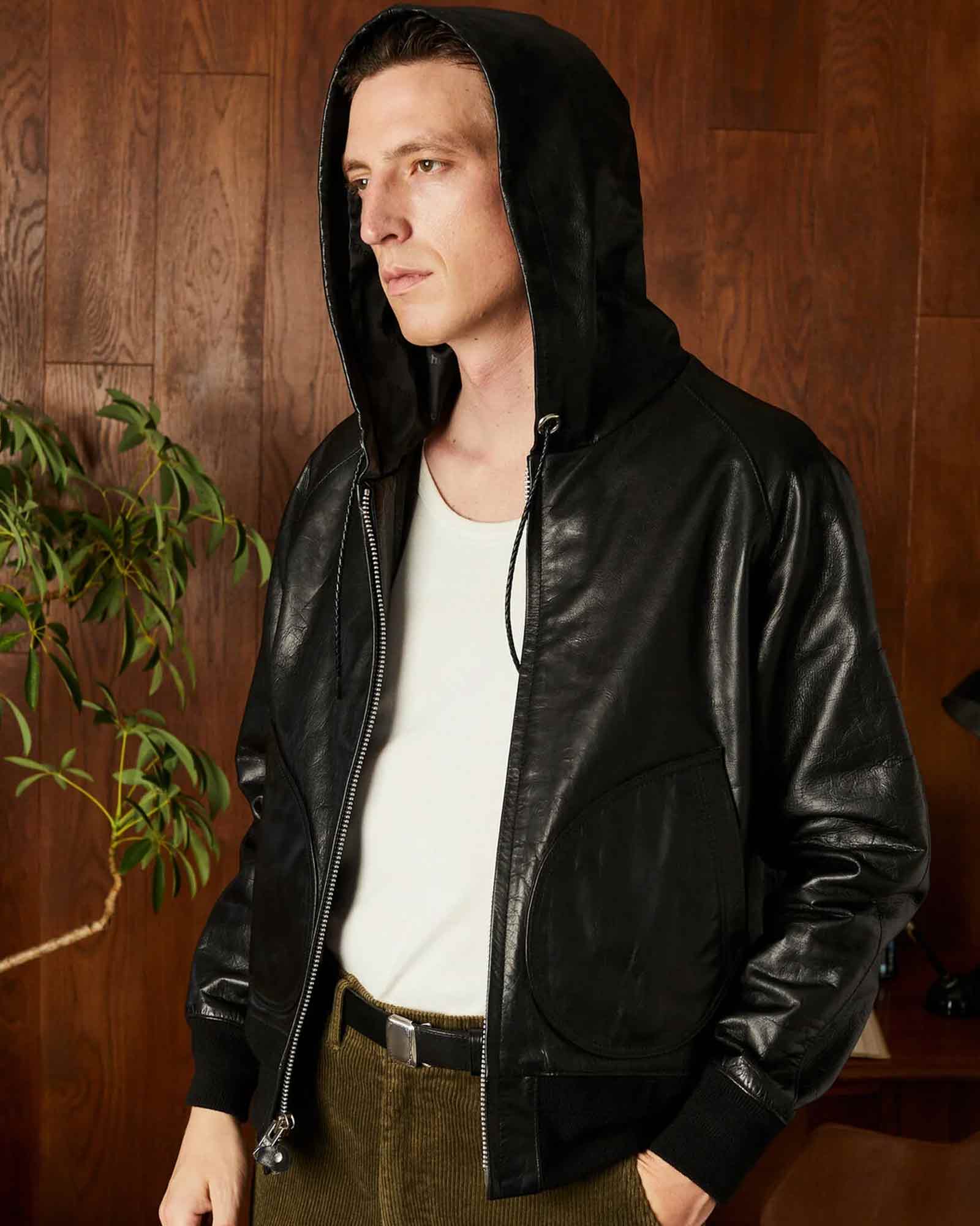 Schott・ショット - レザージャケット LEATHER HOOED JACKET / BLACK