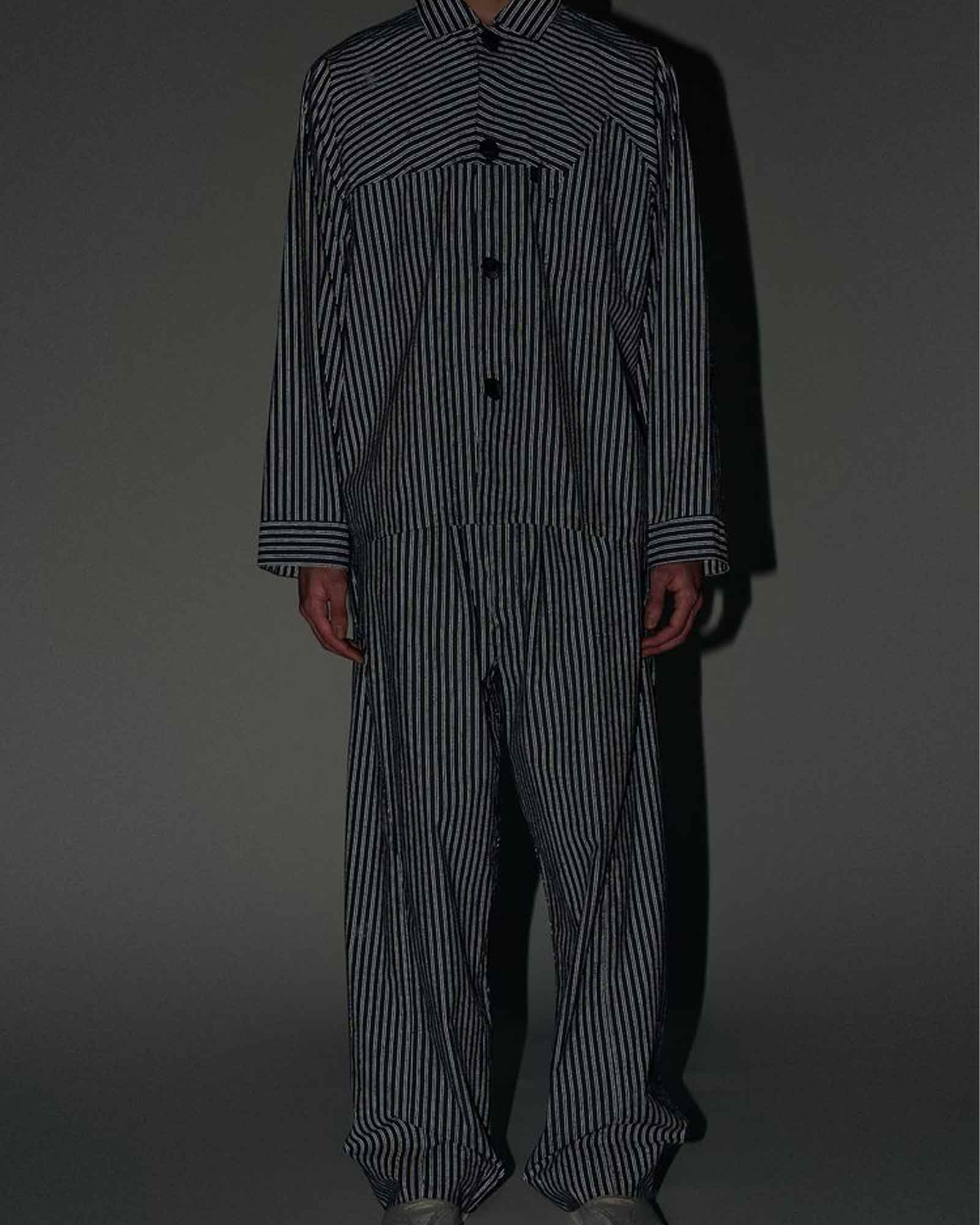Goldwin 0・ゴールドウイン ゼロ - シャツ REFLECTIVE STRIPED SHIRT / DEEP CHARCOAL