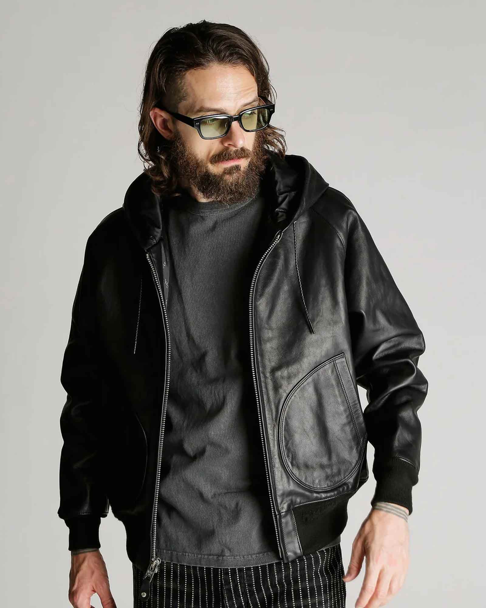 Schott・ショット - レザージャケット LEATHER HOOED JACKET / BLACK