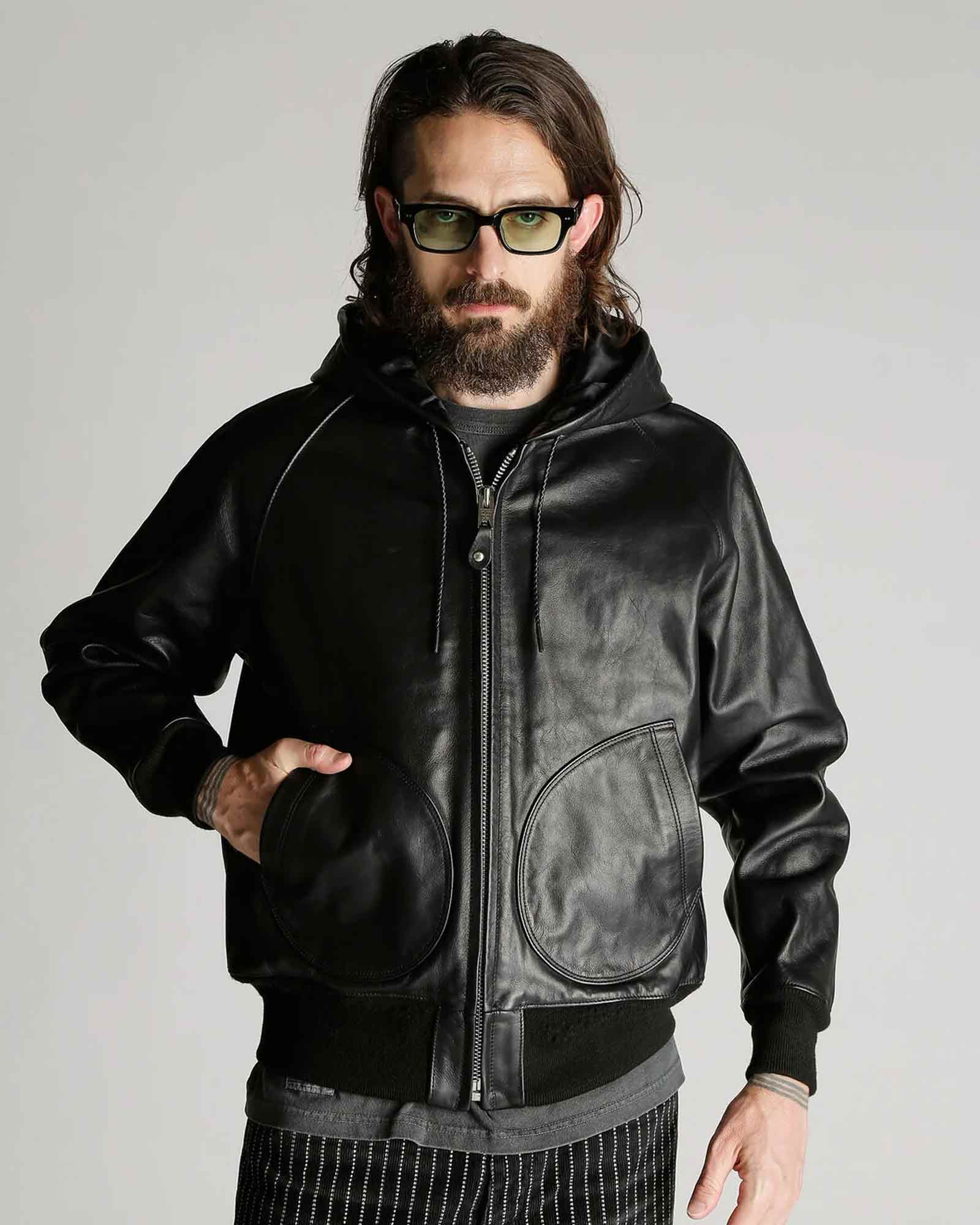 Schott・ショット - レザージャケット LEATHER HOOED JACKET / BLACK