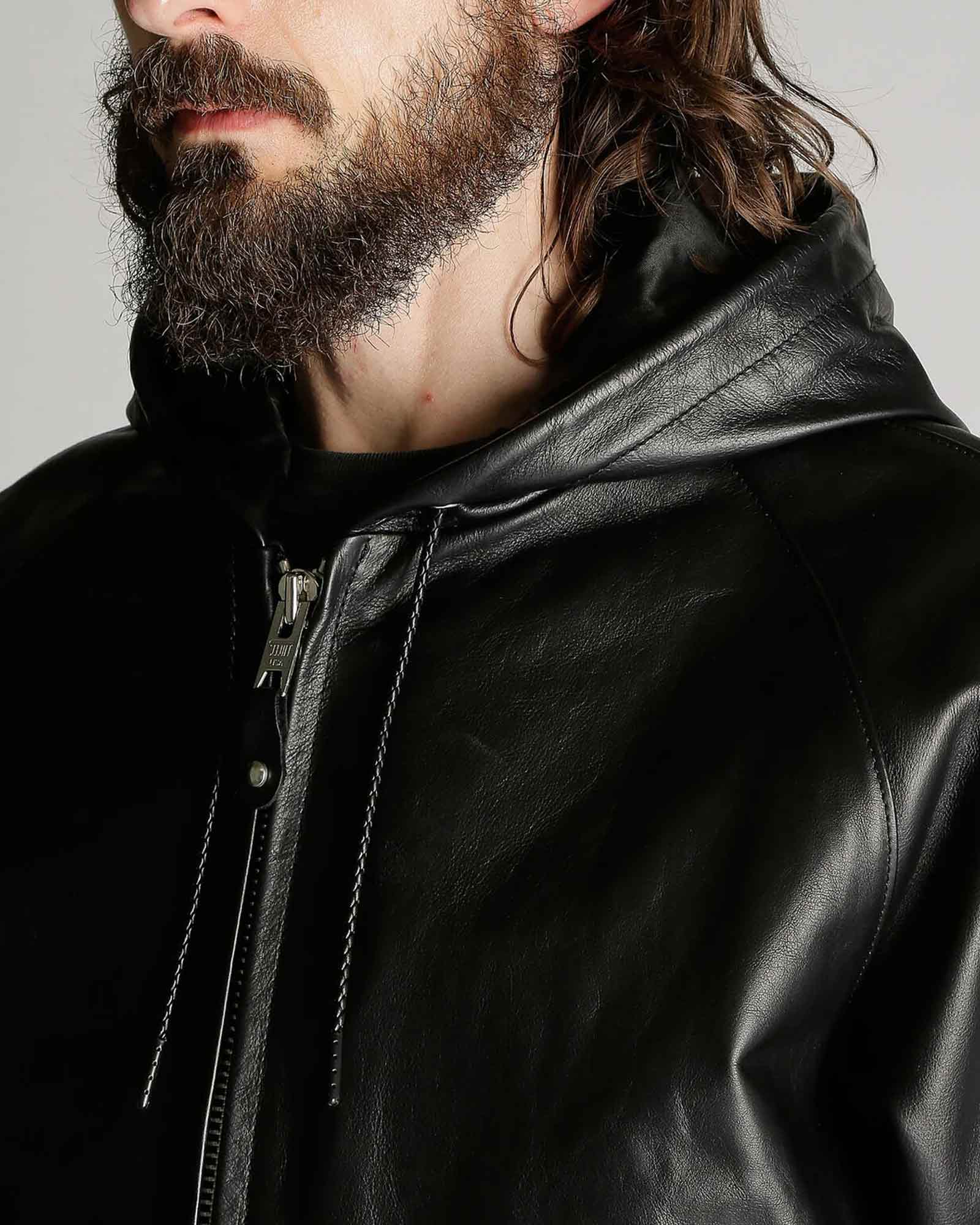 Schott・ショット - レザージャケット LEATHER HOOED JACKET / BLACK