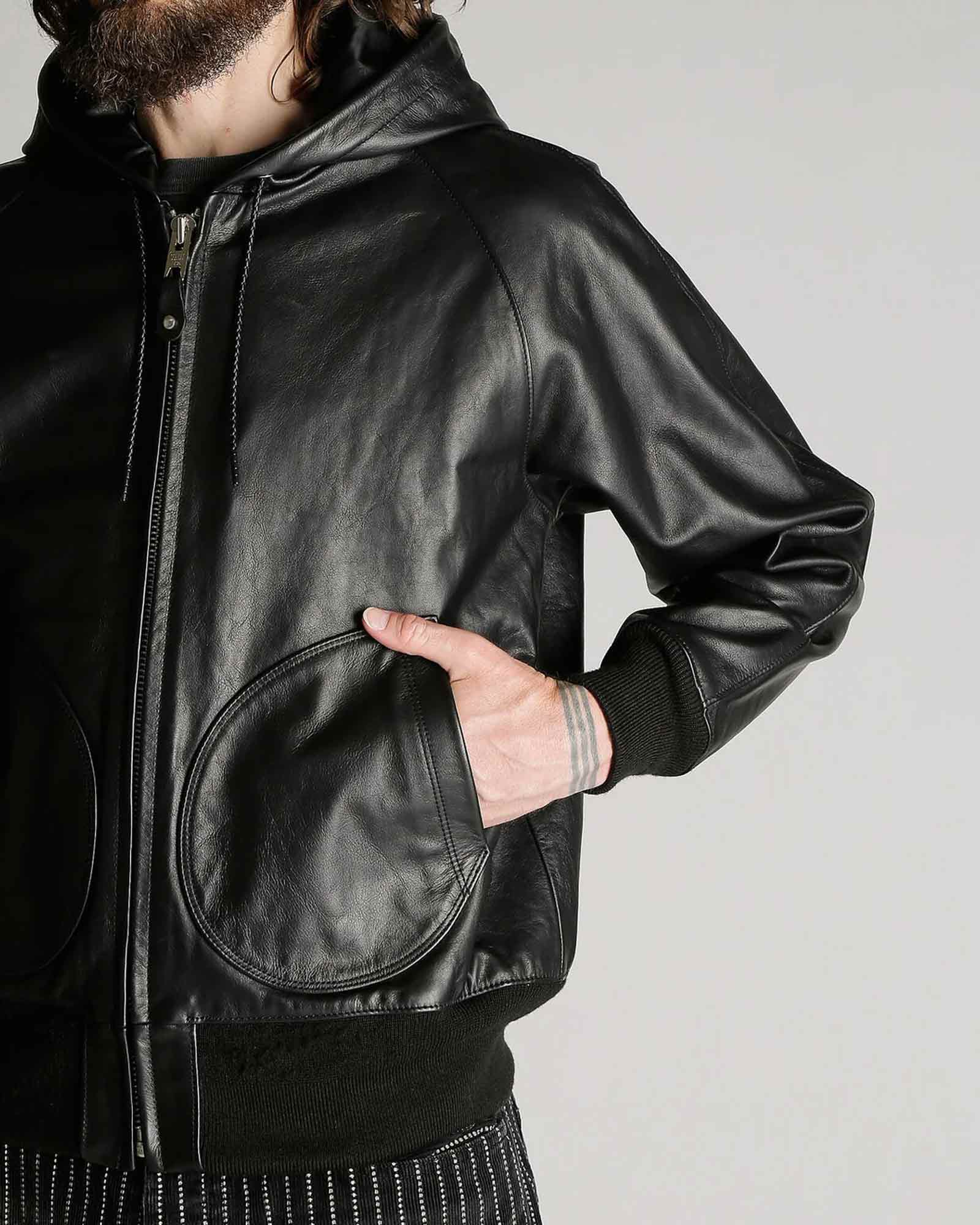 Schott・ショット - レザージャケット LEATHER HOOED JACKET / BLACK