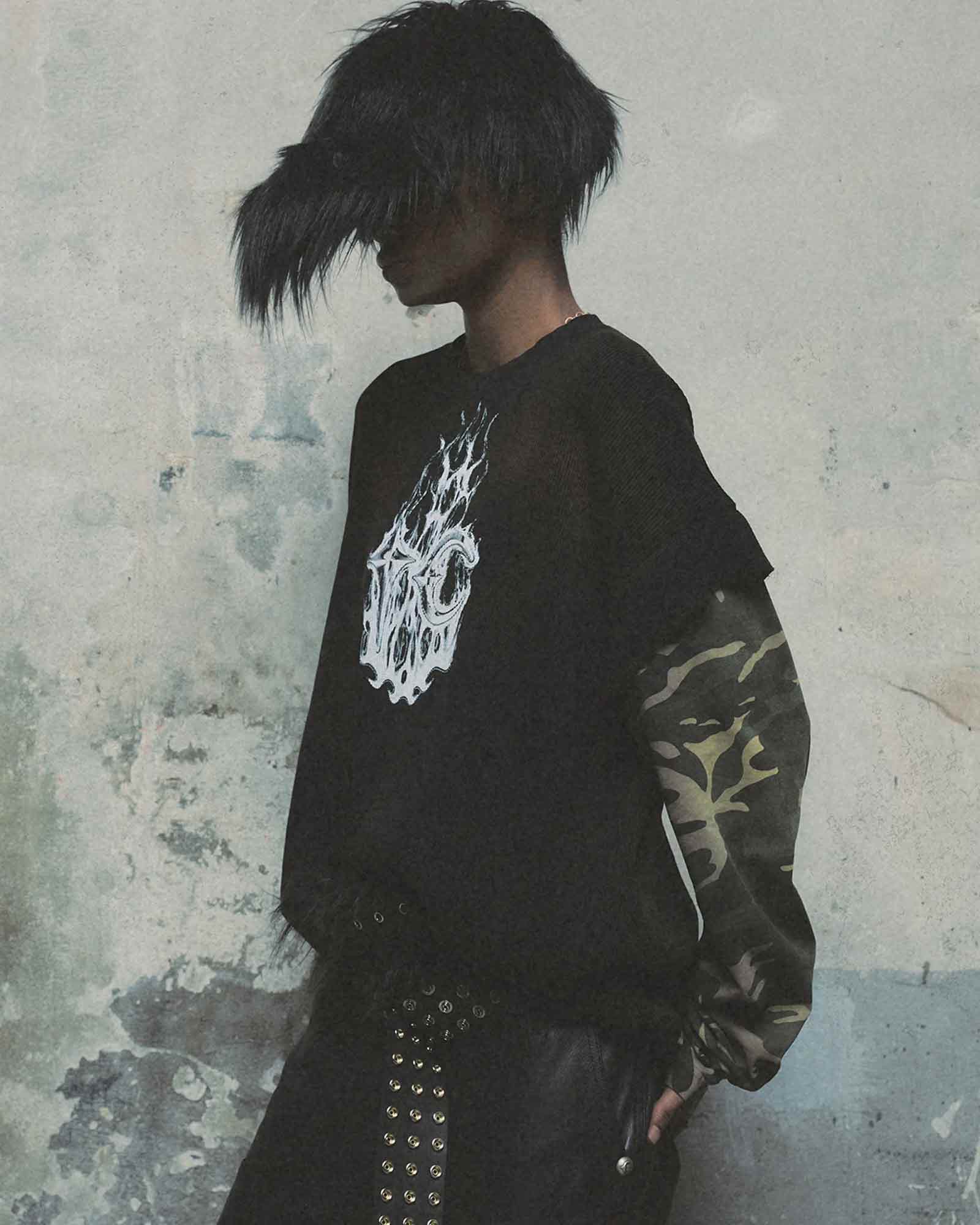 THUG CLUB・サグクラブ - L/S Tシャツ TC HELLFIRE LAYERED T-SHIRT / CAMO/BLACK