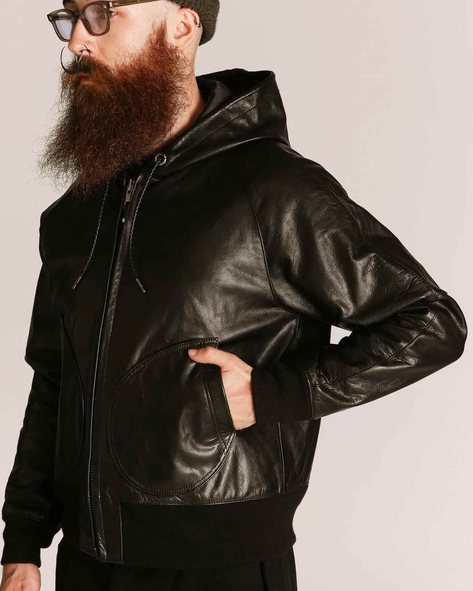 Schott・ショット - レザージャケット LEATHER HOOED JACKET / BLACK