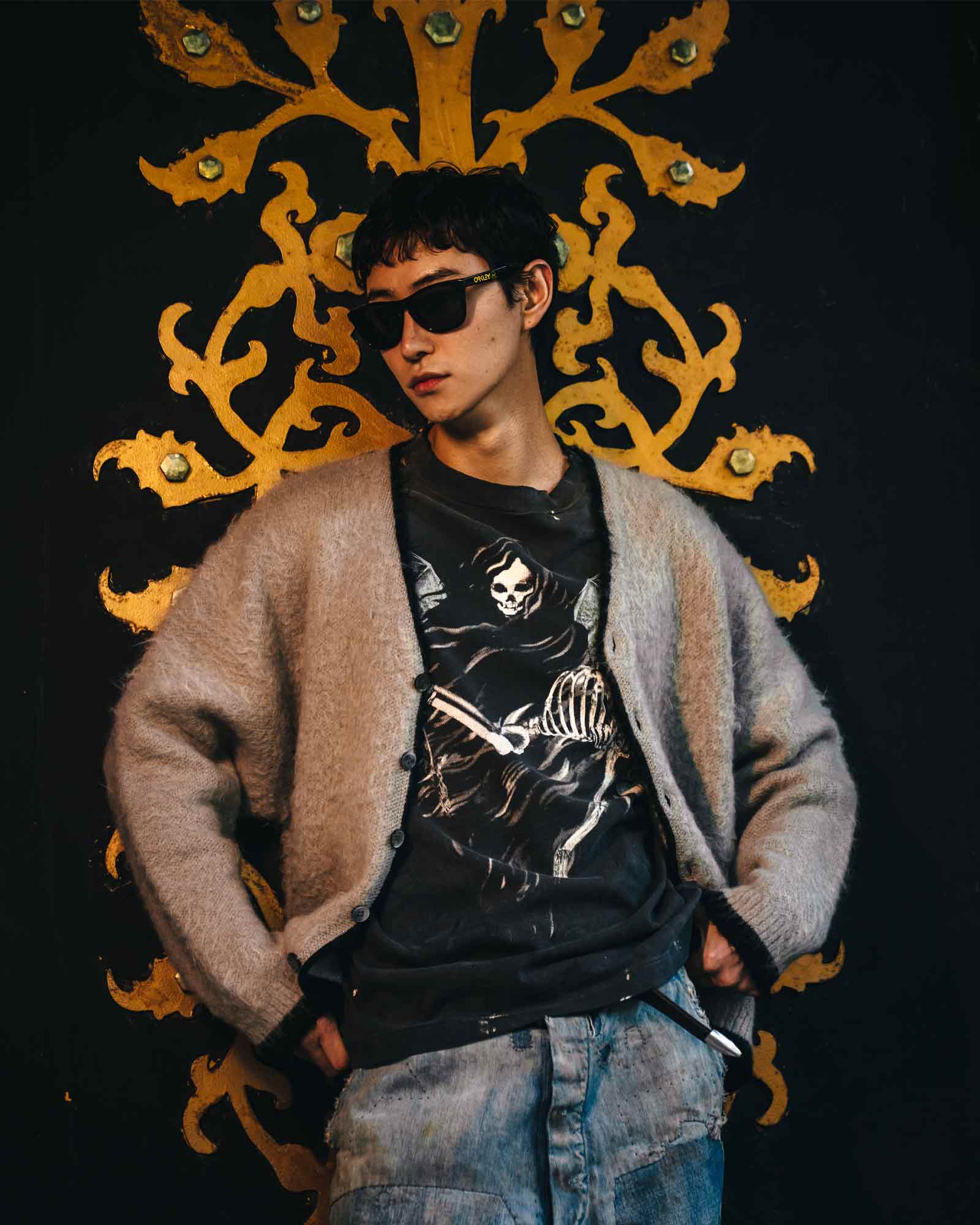 ©SAINT M××××××・セントマイケル - ニット・セーター KNIT CARDIGAN/TRIM / GRAY