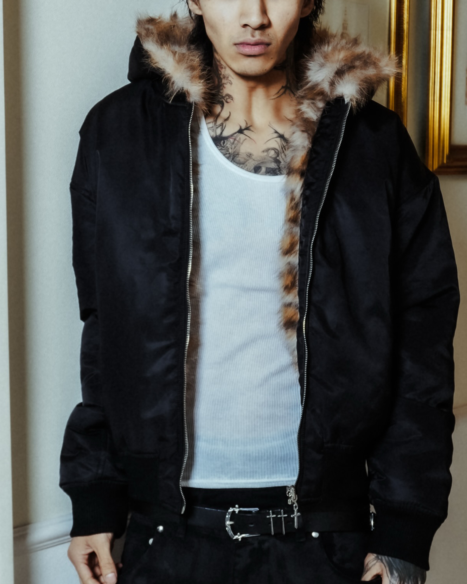 LAST NEST・ラストネスト - ジャケット REVERSIBLE LEOPARD FUR JACKET / BLACK