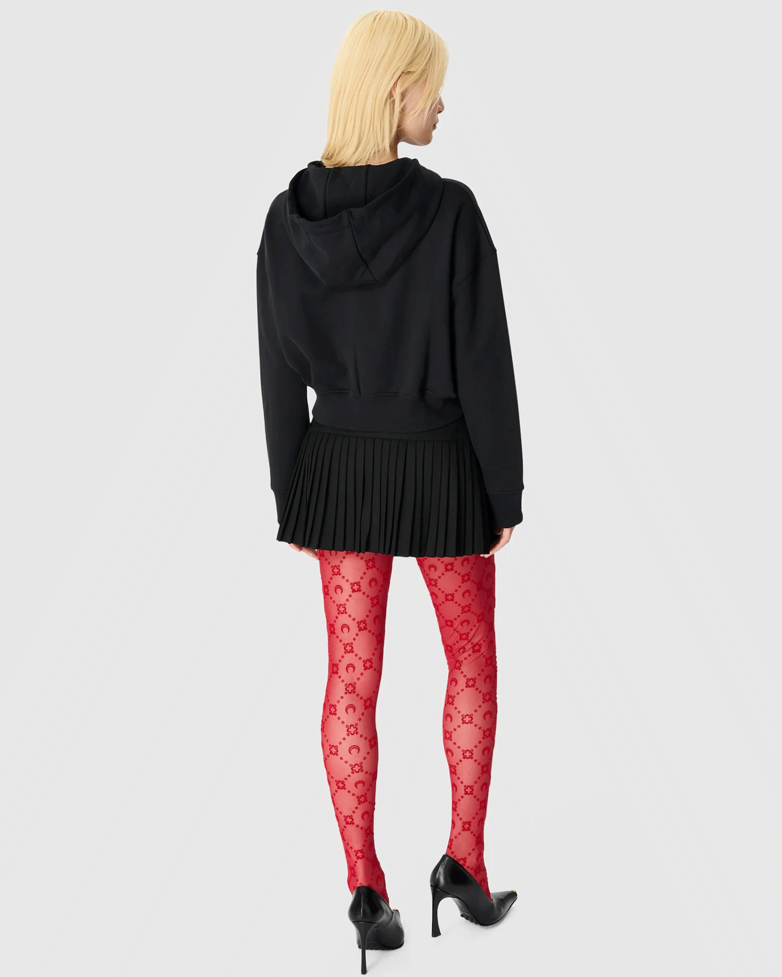 Marine Serre・marine cell -  MOON LOGO FLEECE CROPPED ZIPPED HOODIE / BLACK