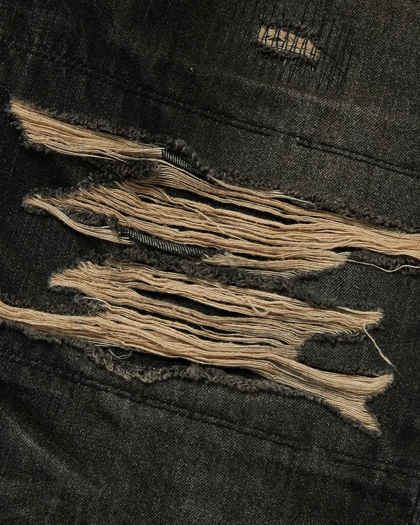 THUG CLUB・サグクラブ - デニムパンツ SKULL STITCH RIPPED DENIM PANTS / BLACK
