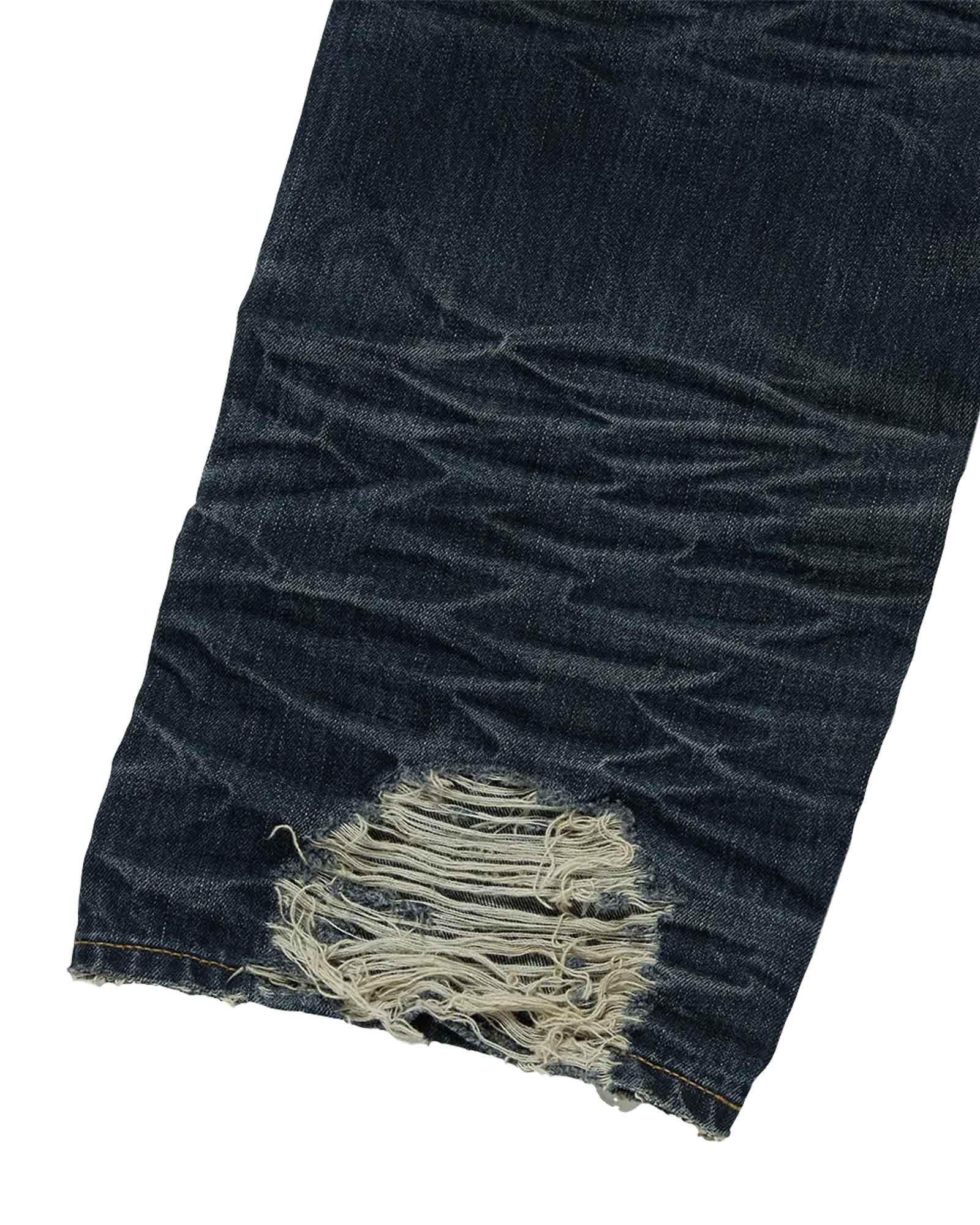 THUG CLUB・サグクラブ - デニムパンツ SKULL STITCH RIPPED DENIM PANTS / BLACK
