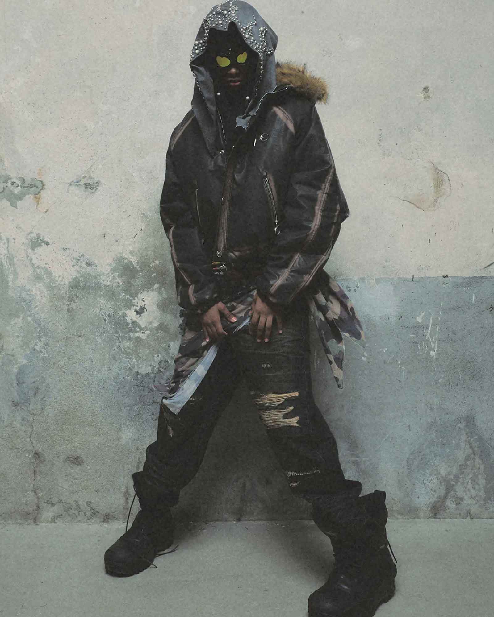 THUG CLUB・サグクラブ - デニムパンツ SKULL STITCH RIPPED DENIM PANTS / BLACK