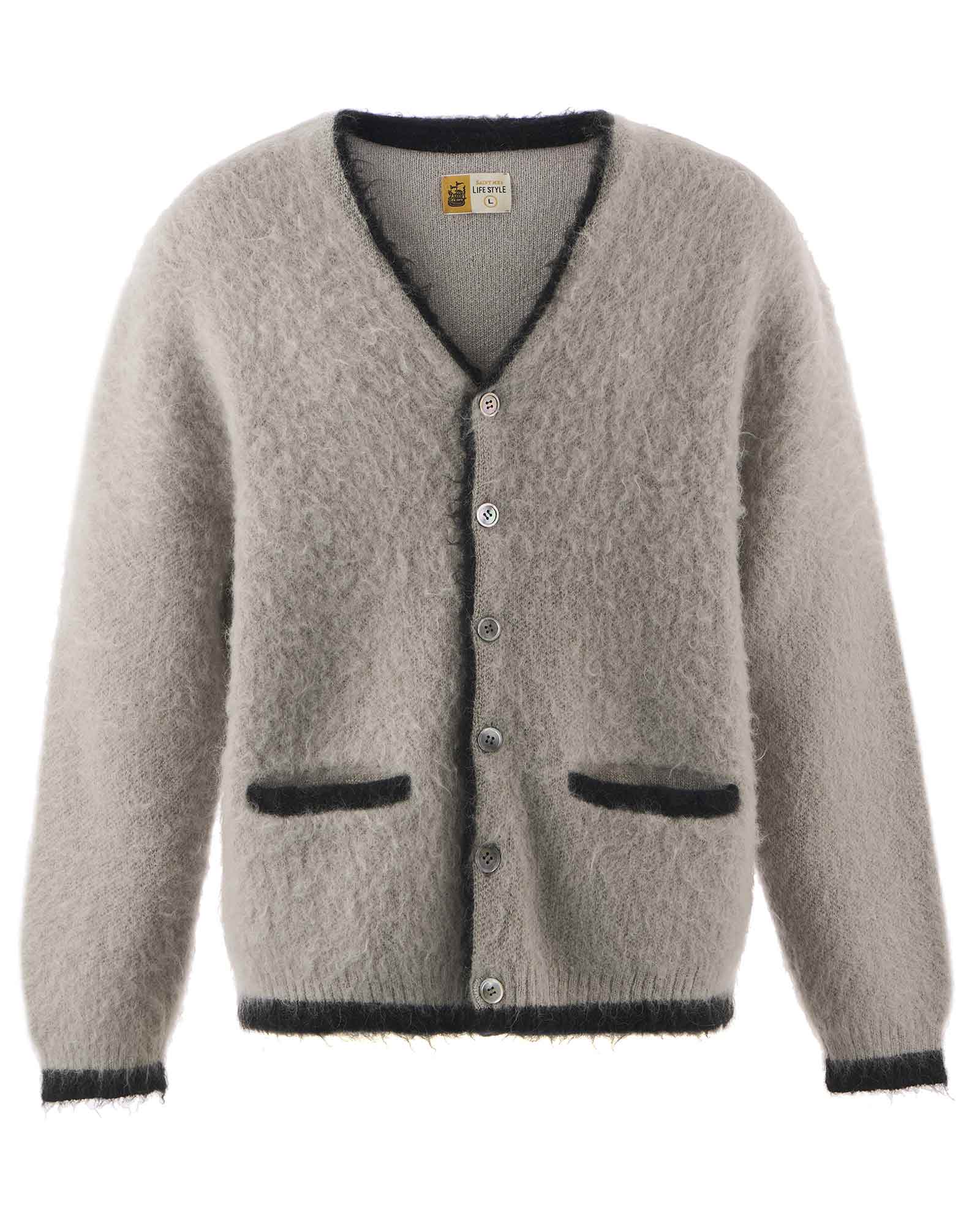KNIT CARDIGAN/TRIM / GRAY