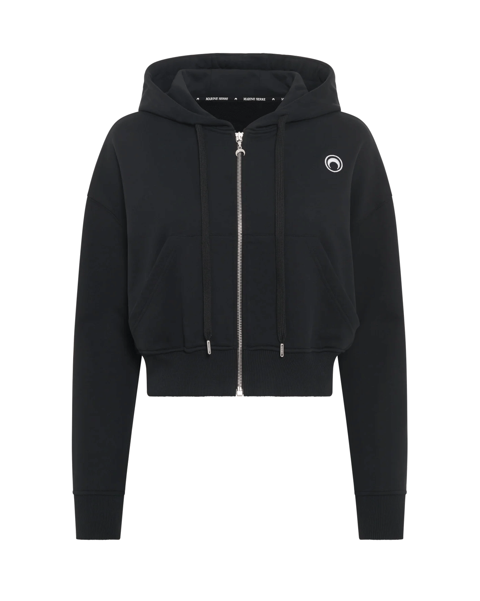 MOON LOGO JERSEY FLEECE ZIPPED HOODIE / BLACK