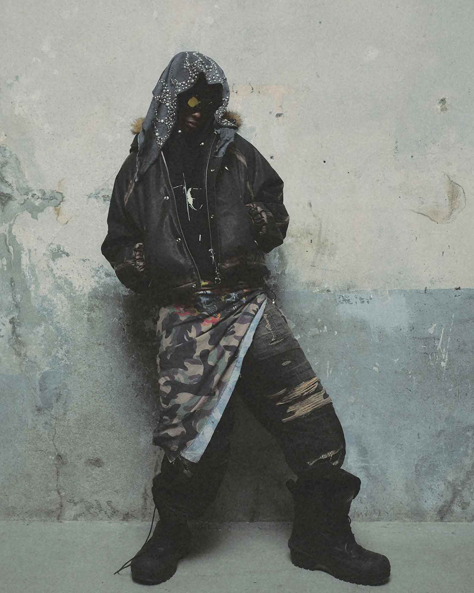 THUG CLUB・サグクラブ - デニムパンツ SKULL STITCH RIPPED DENIM PANTS / BLACK