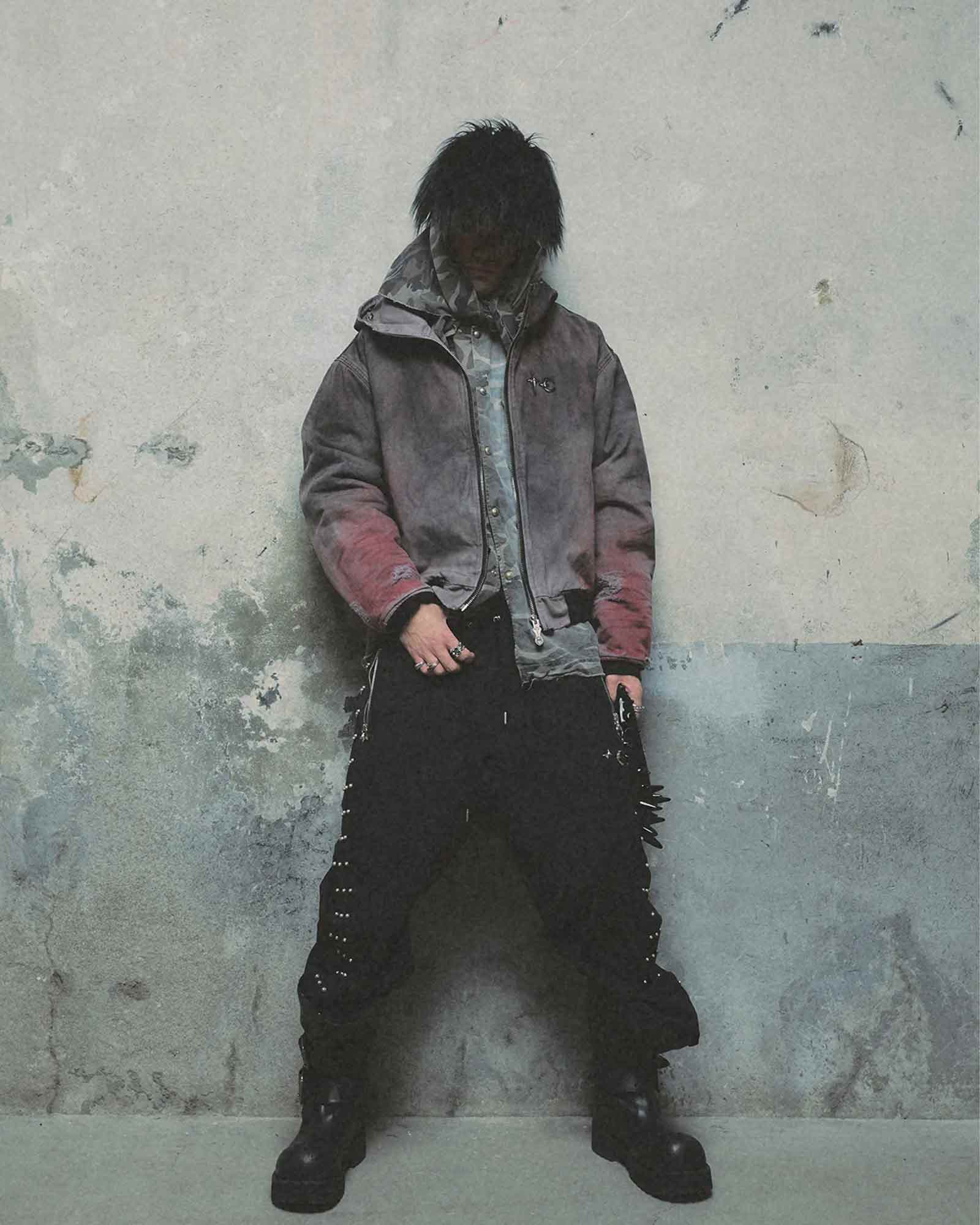 THUG CLUB・sag club -  TRIPLE LINE STUD TRACK PANTS / BLACK