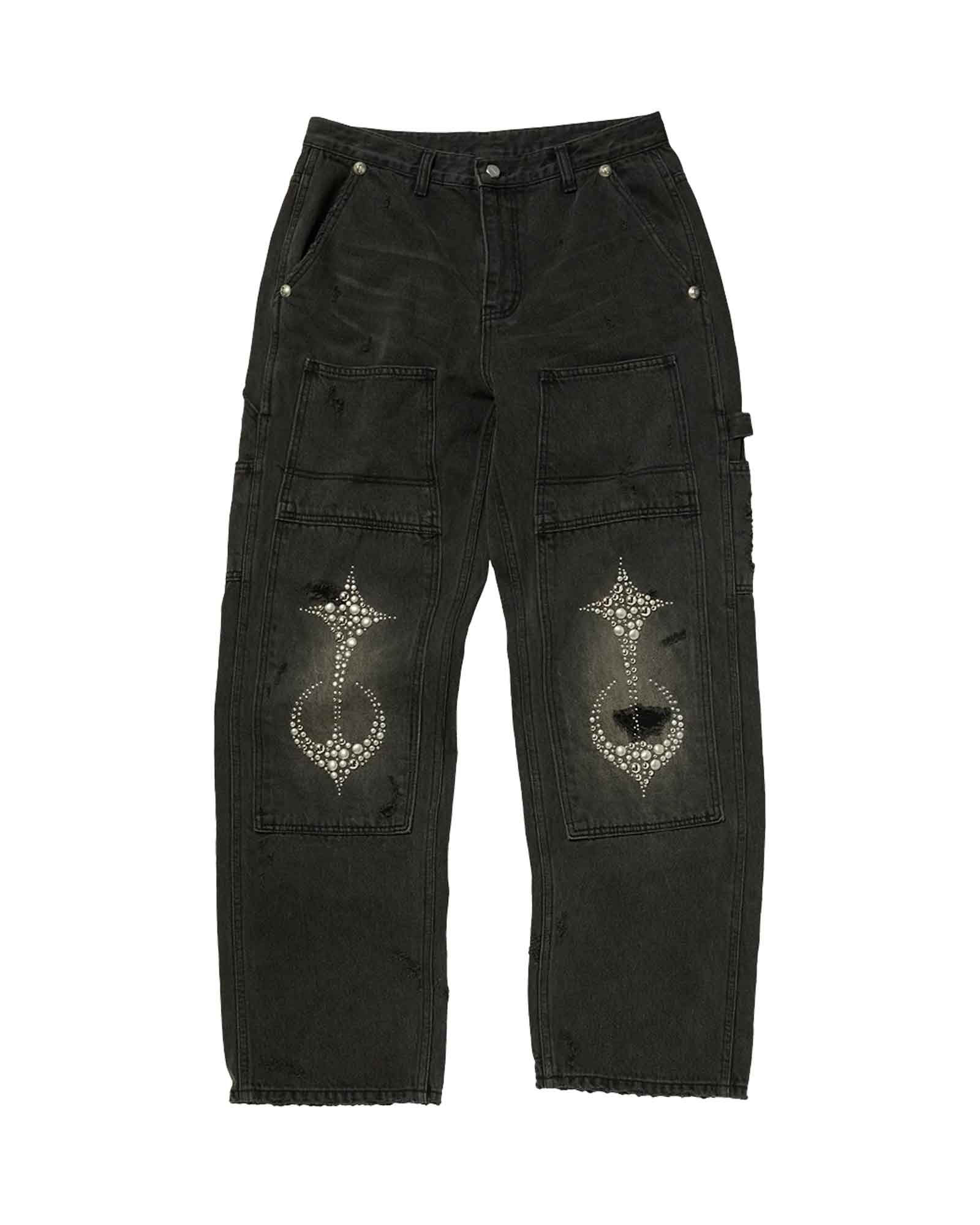 THUG CLUB・サグクラブ - デニムパンツ STUDED KNEE CARPENTER PANTS / BLACK