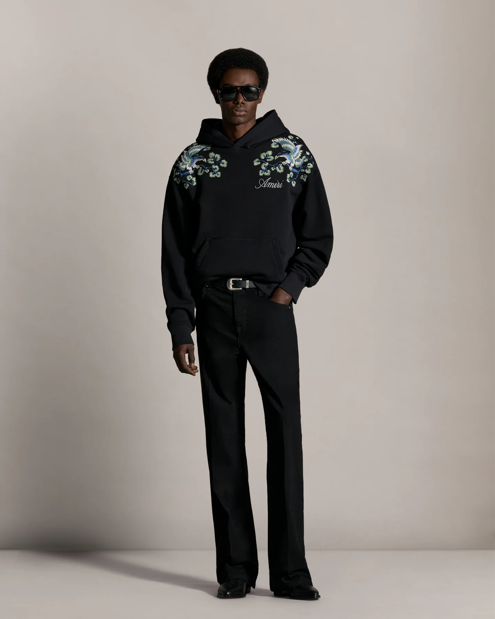 AMIRI・アミリ - パーカー・フーディ FLORAL EMBROIDERED HOODIE 
/ BLACK
