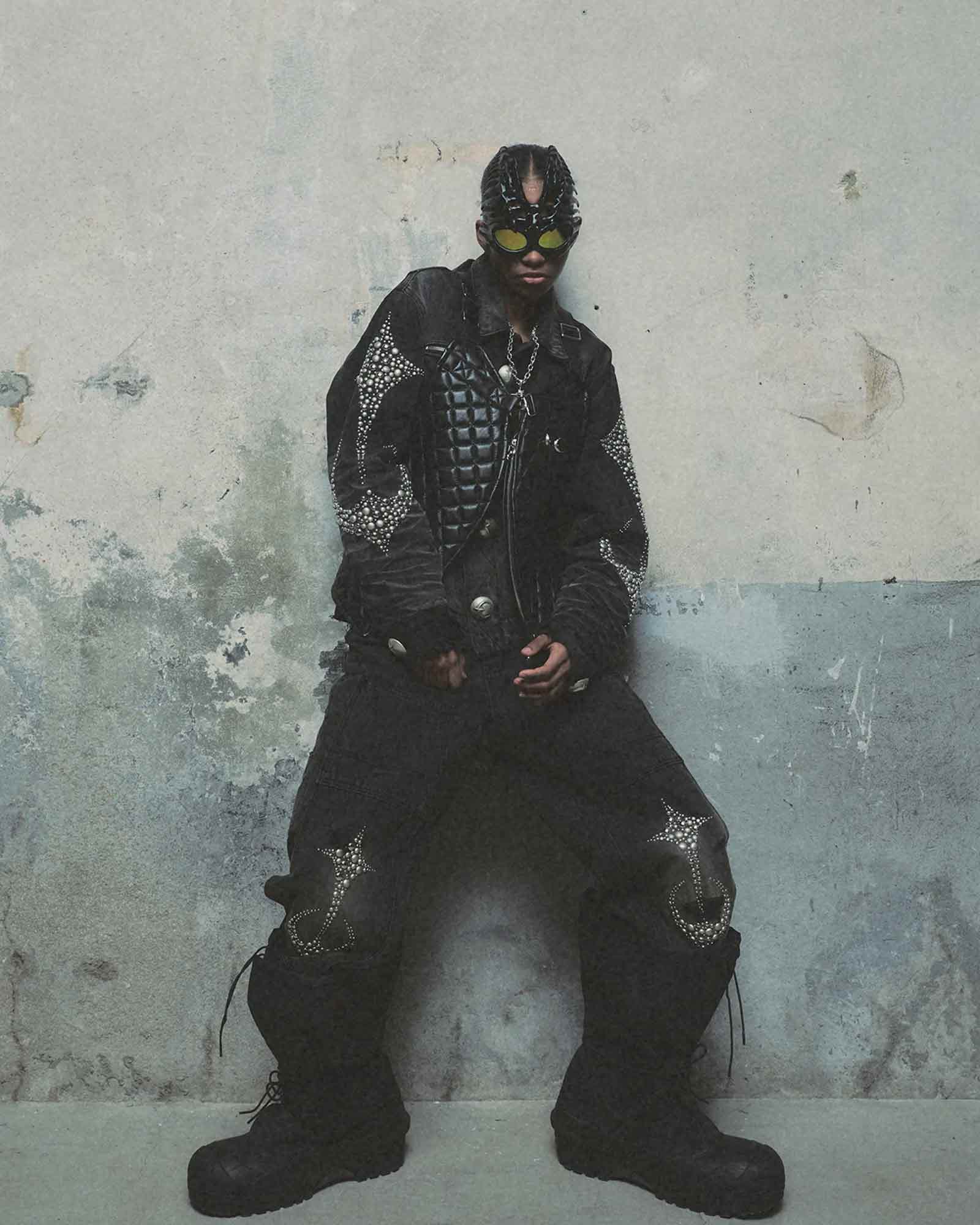THUG CLUB・サグクラブ - デニムパンツ STUDED KNEE CARPENTER PANTS / BLACK