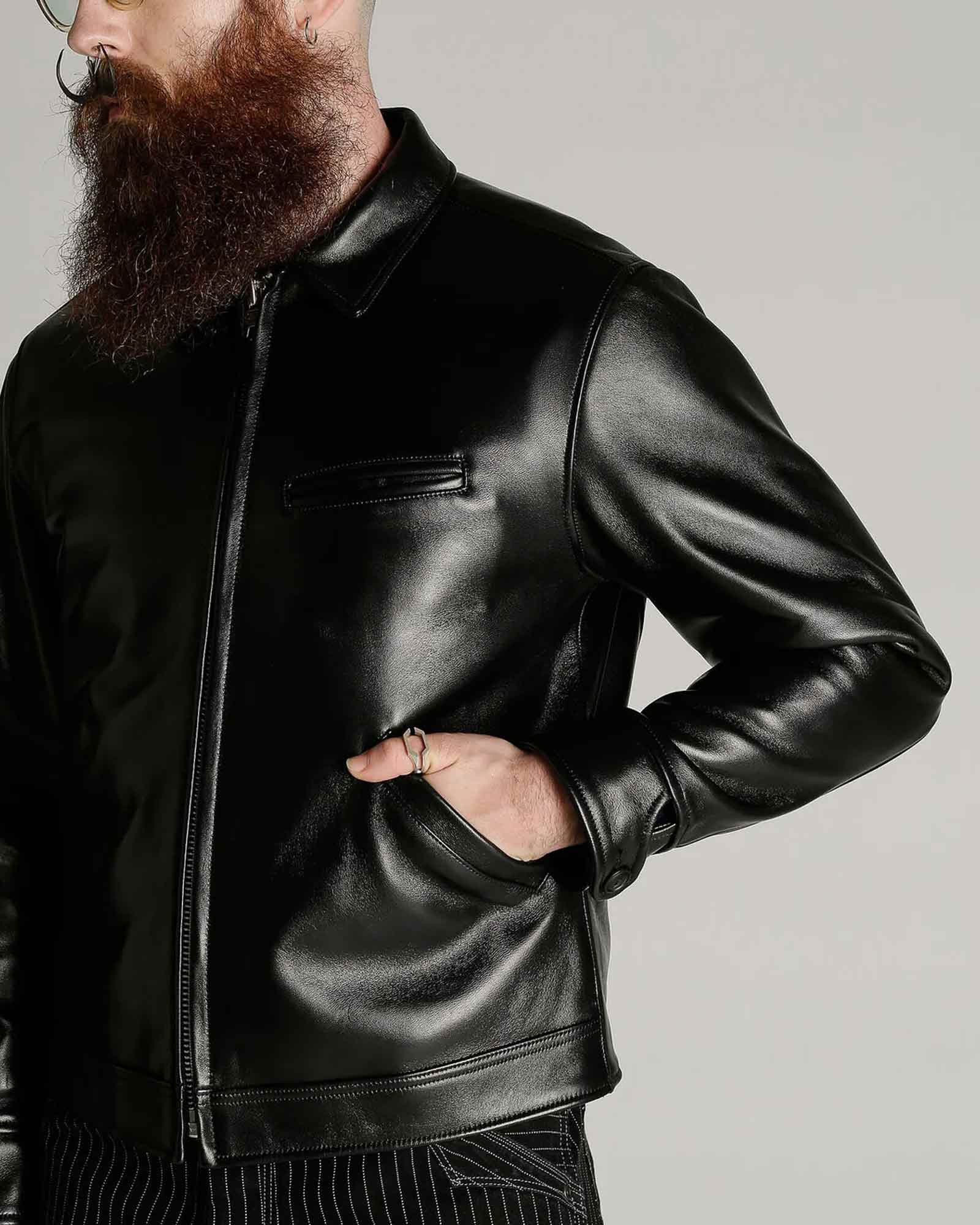 Schott・ショット - レザージャケット LEATHER TRACKER JACKET / BLACK