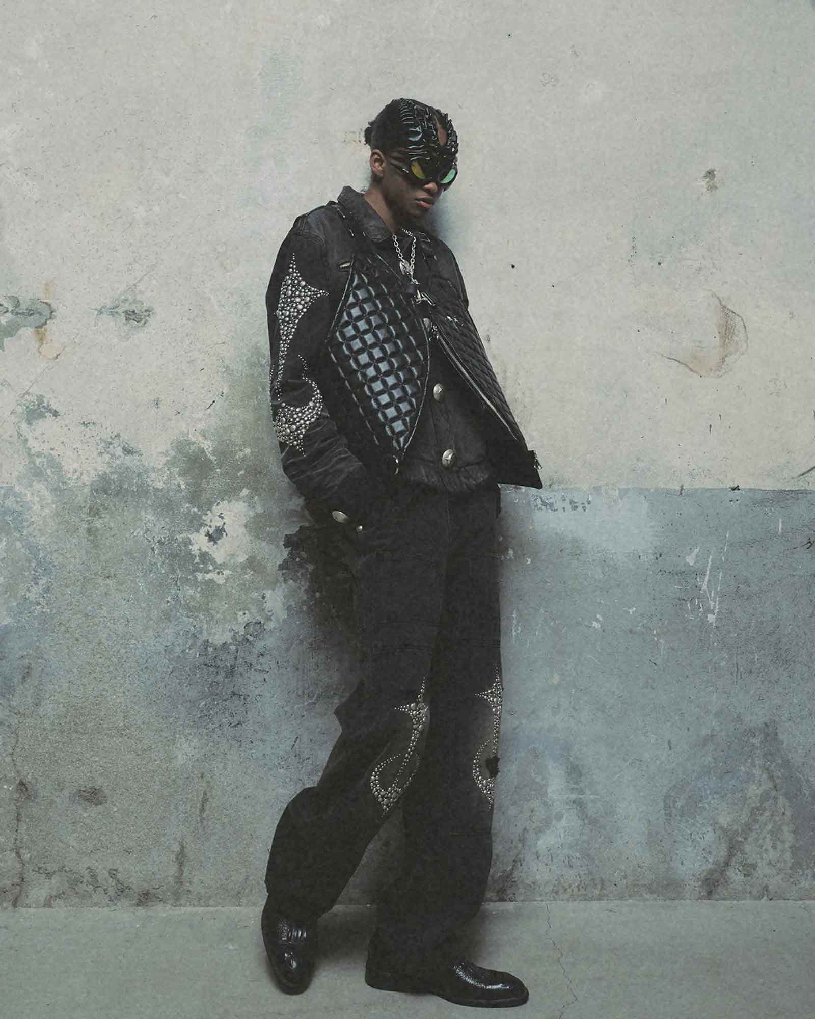 THUG CLUB・サグクラブ - デニムパンツ STUDED KNEE CARPENTER PANTS / BLACK