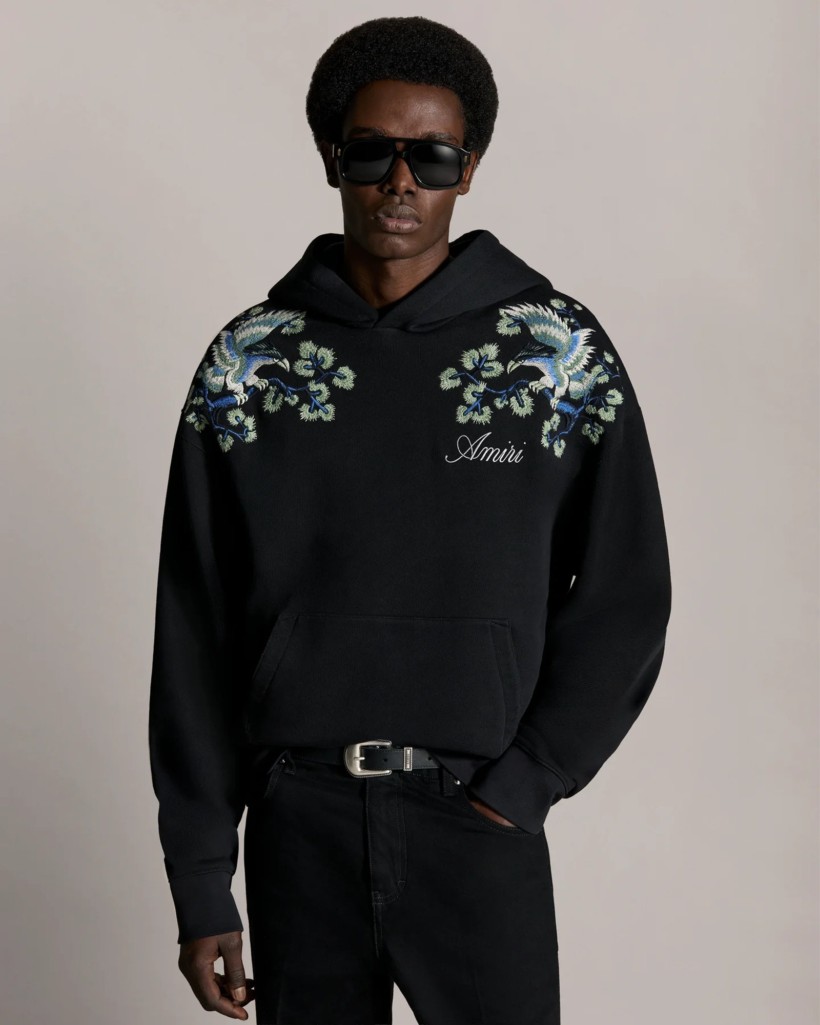 AMIRI・アミリ - パーカー・フーディ FLORAL EMBROIDERED HOODIE 
/ BLACK