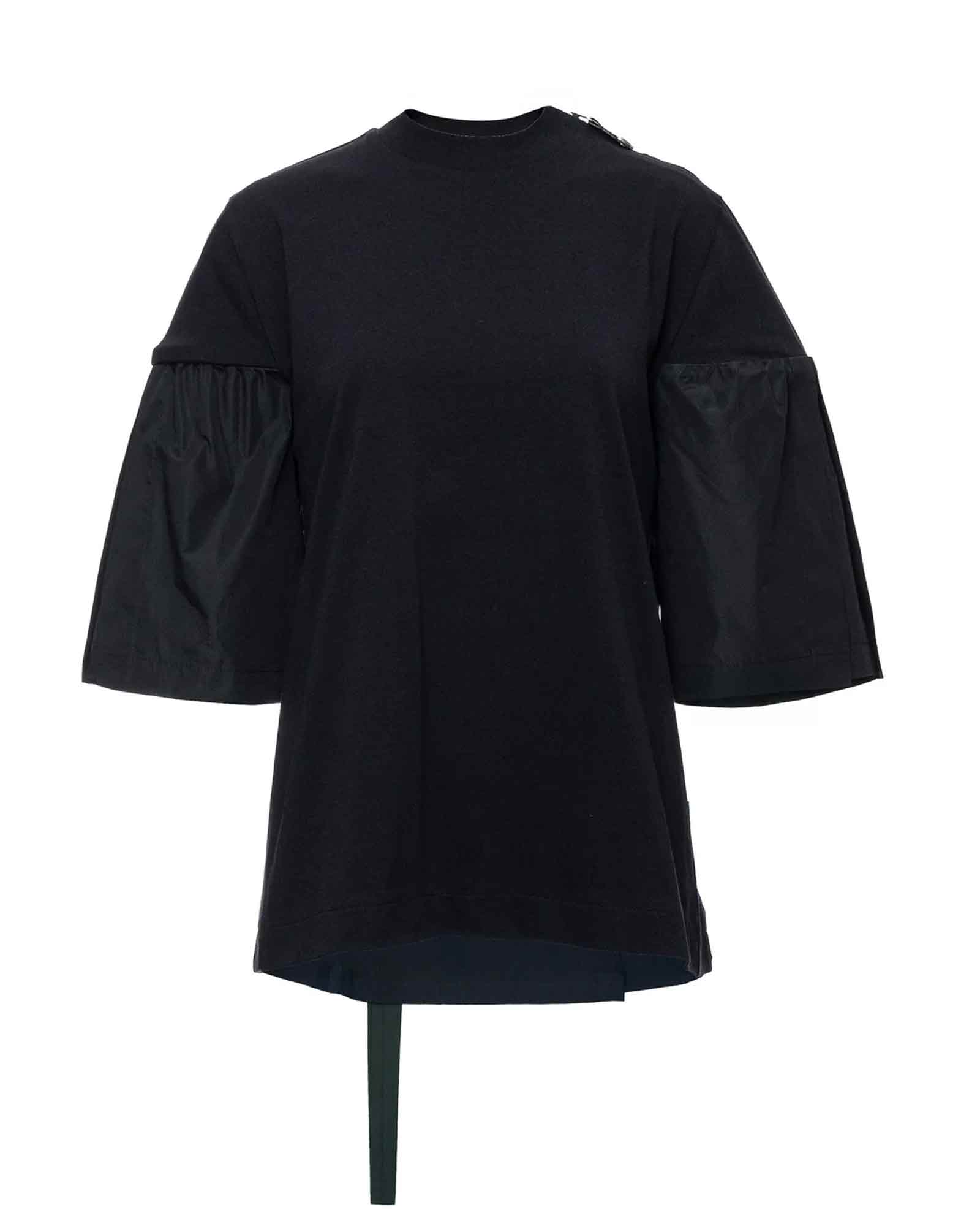 ASYMMETRIC DRAPE TIE BLOUSE TEE / BLACK