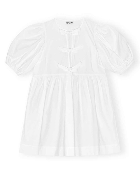 GANNI (ガニー ) COTTON POPLIN TIE STRING MINI DRESS /WHITE
