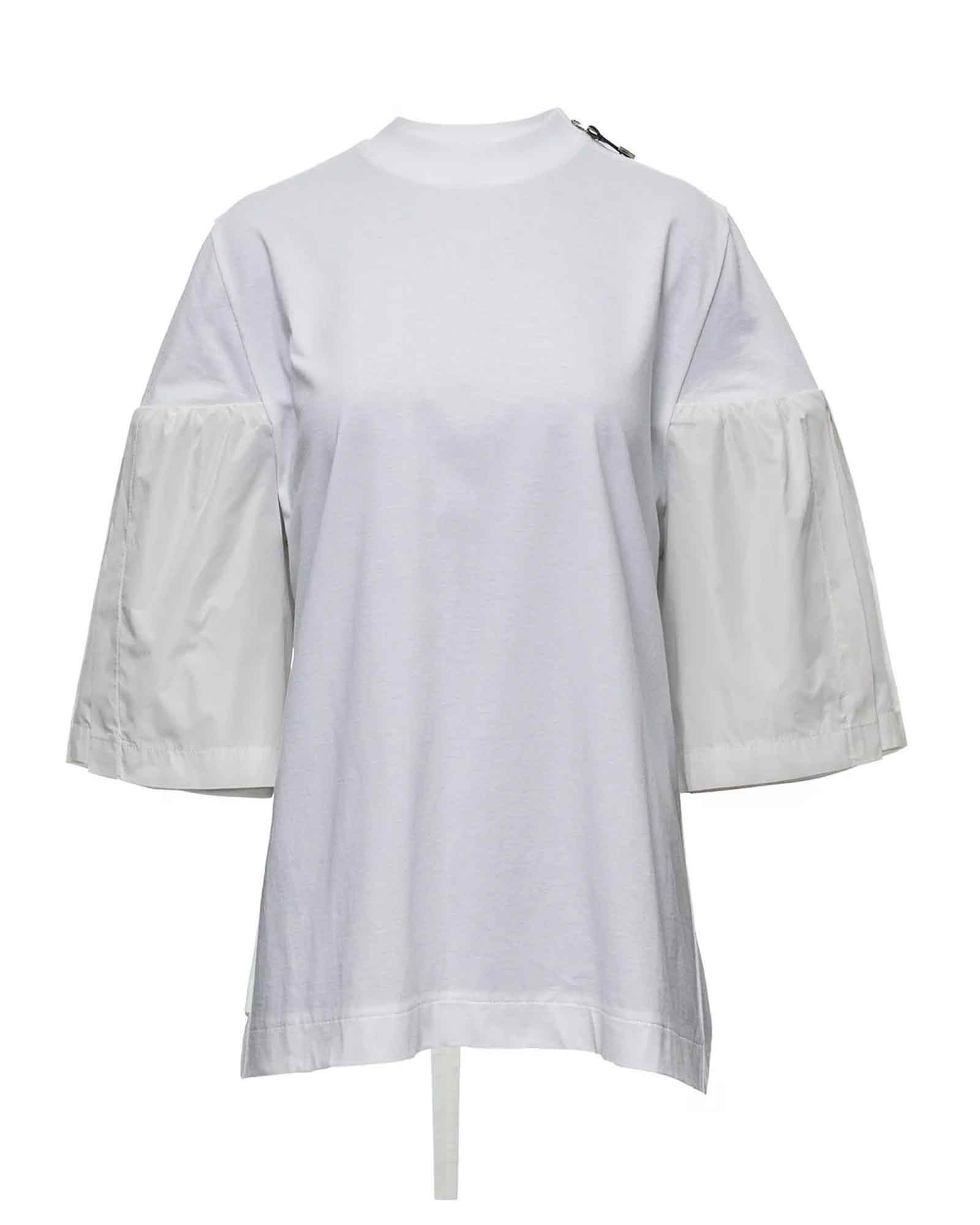 ASYMMETRIC DRAPE TIE BLOUSE TEE / WHITE