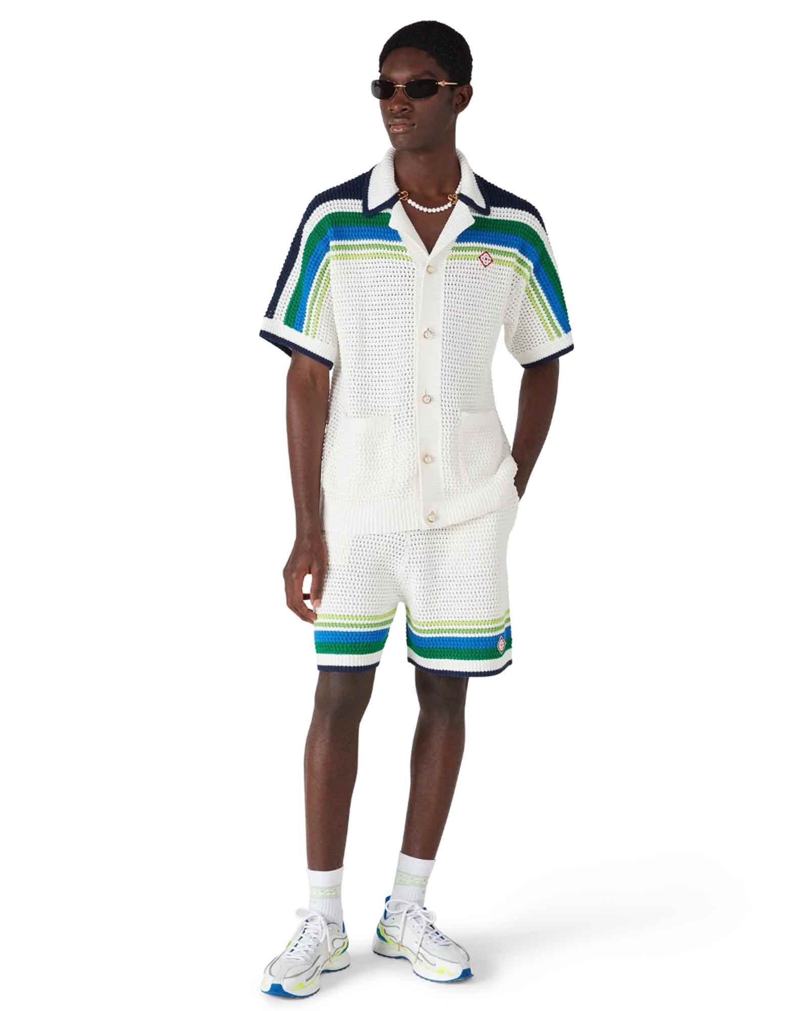 CASABLANCA・カサブランカ - ハーフ・ショートパンツ STRIPE KNIT SHORT / WHITE
