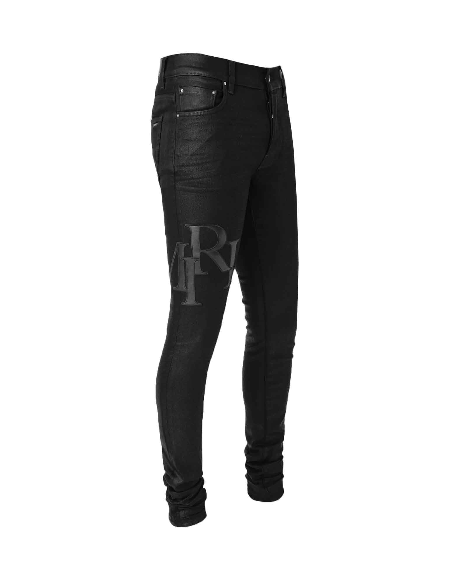 AMIRI・アミリ - デニムパンツ WAXED STAGGERED LOGO SKINNY JEAN / BLACK WAX