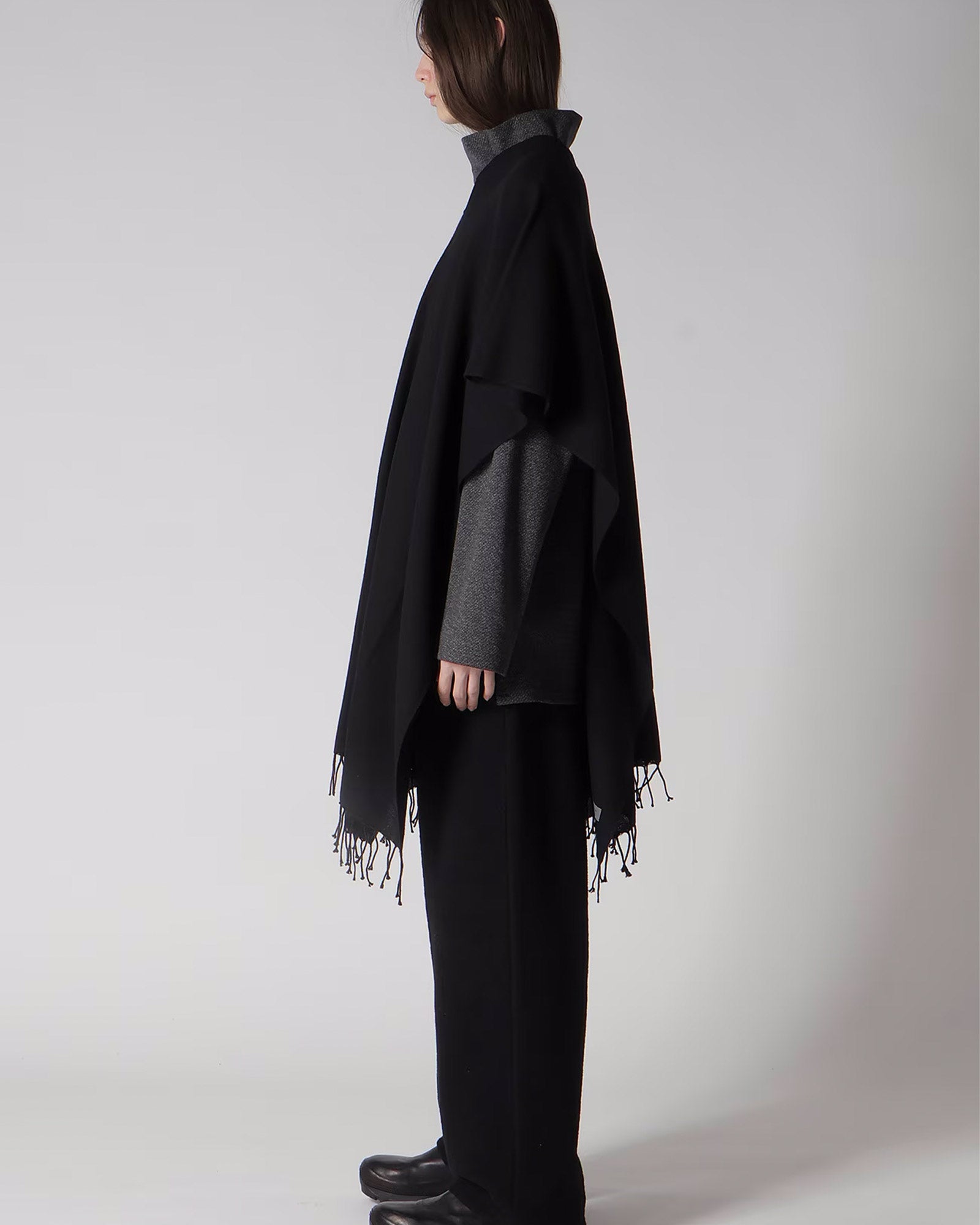 Yohji Yamamoto・Youji Yamamoto -  2/48W TWILL WEAVE 2 WAY PONCHO SCARF / BLACK