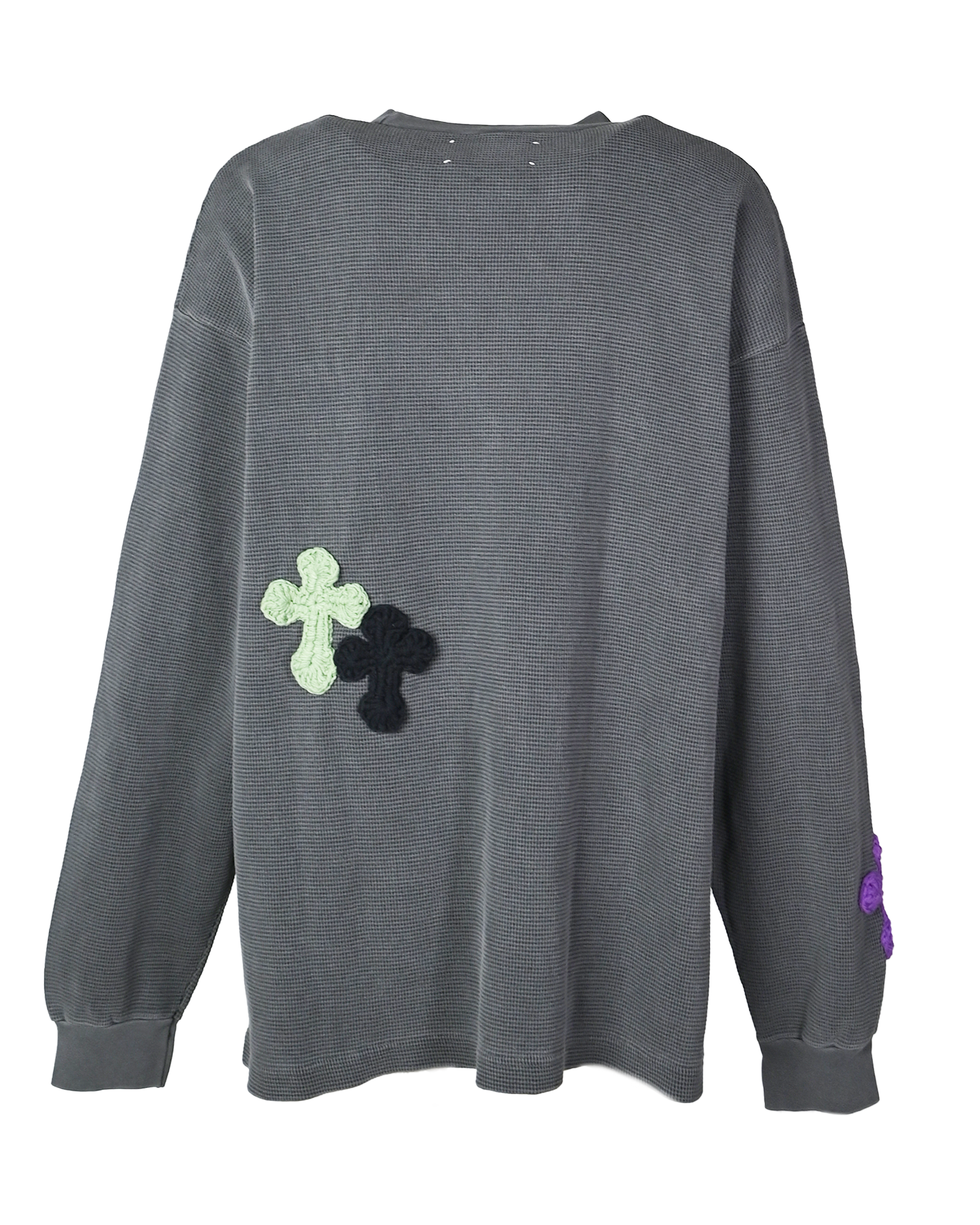Y.A.R.N.・ヤーン - L/S Tシャツ Y.A.R.N. THERMAL-79 (XL) / WASHED BLACK