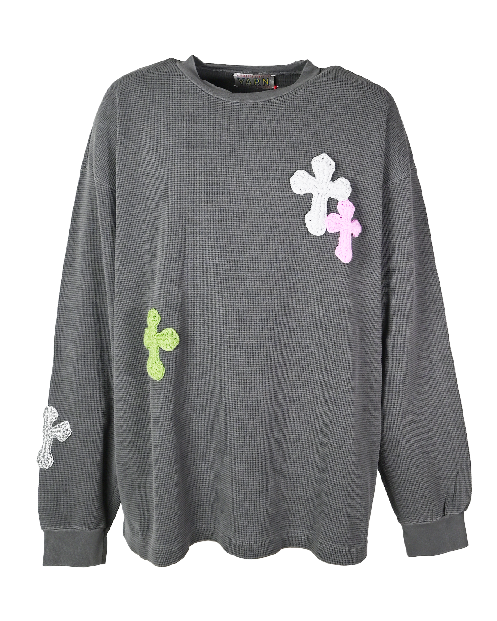 Y.A.R.N.・ヤーン - L/S Tシャツ Y.A.R.N. THERMAL-80 (XL) / WASHED BLACK