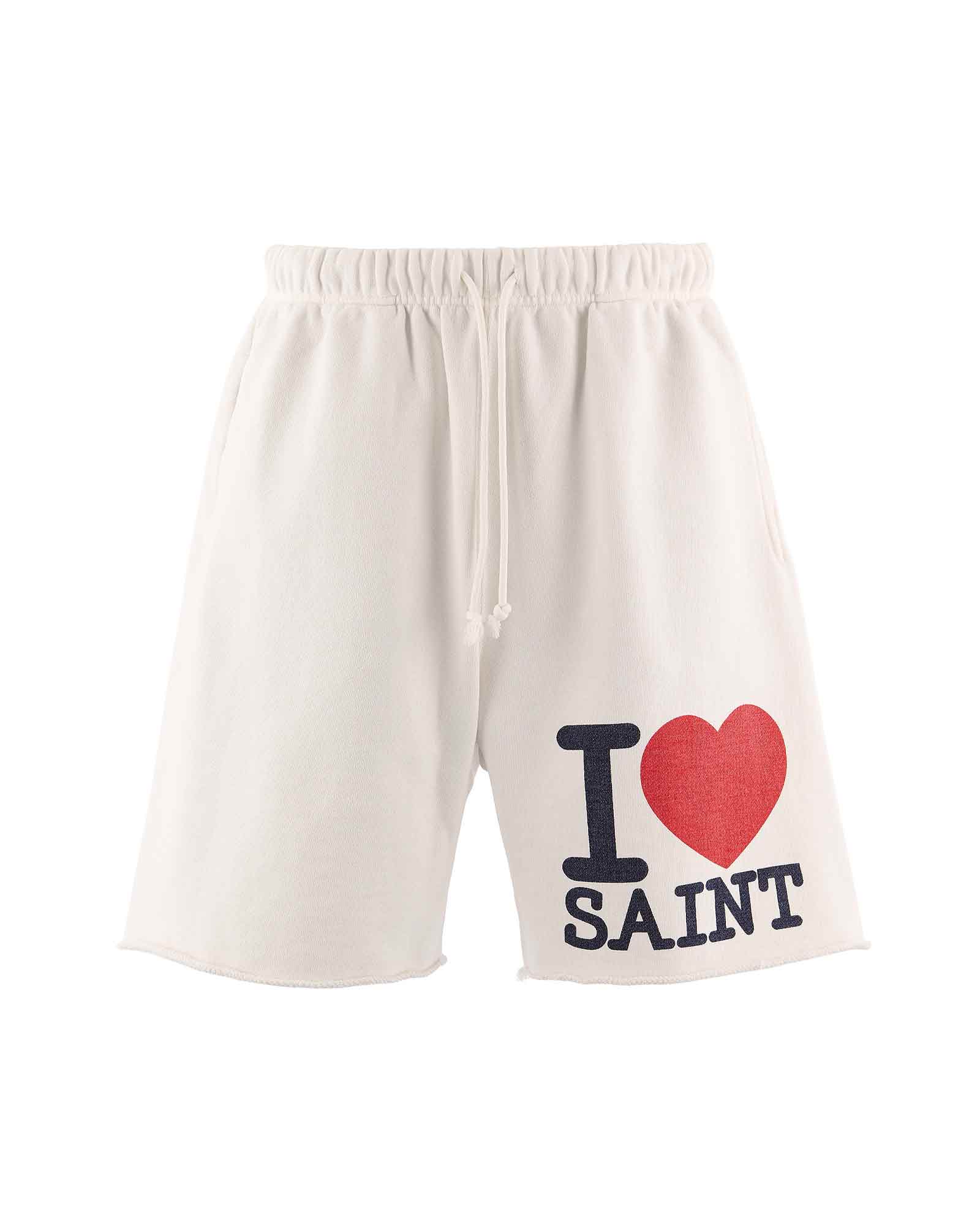 ©SAINT M××××××・セントマイケル - ハーフ・ショートパンツ SWEAT SHORTS/I LOVE SAINT / WHITE