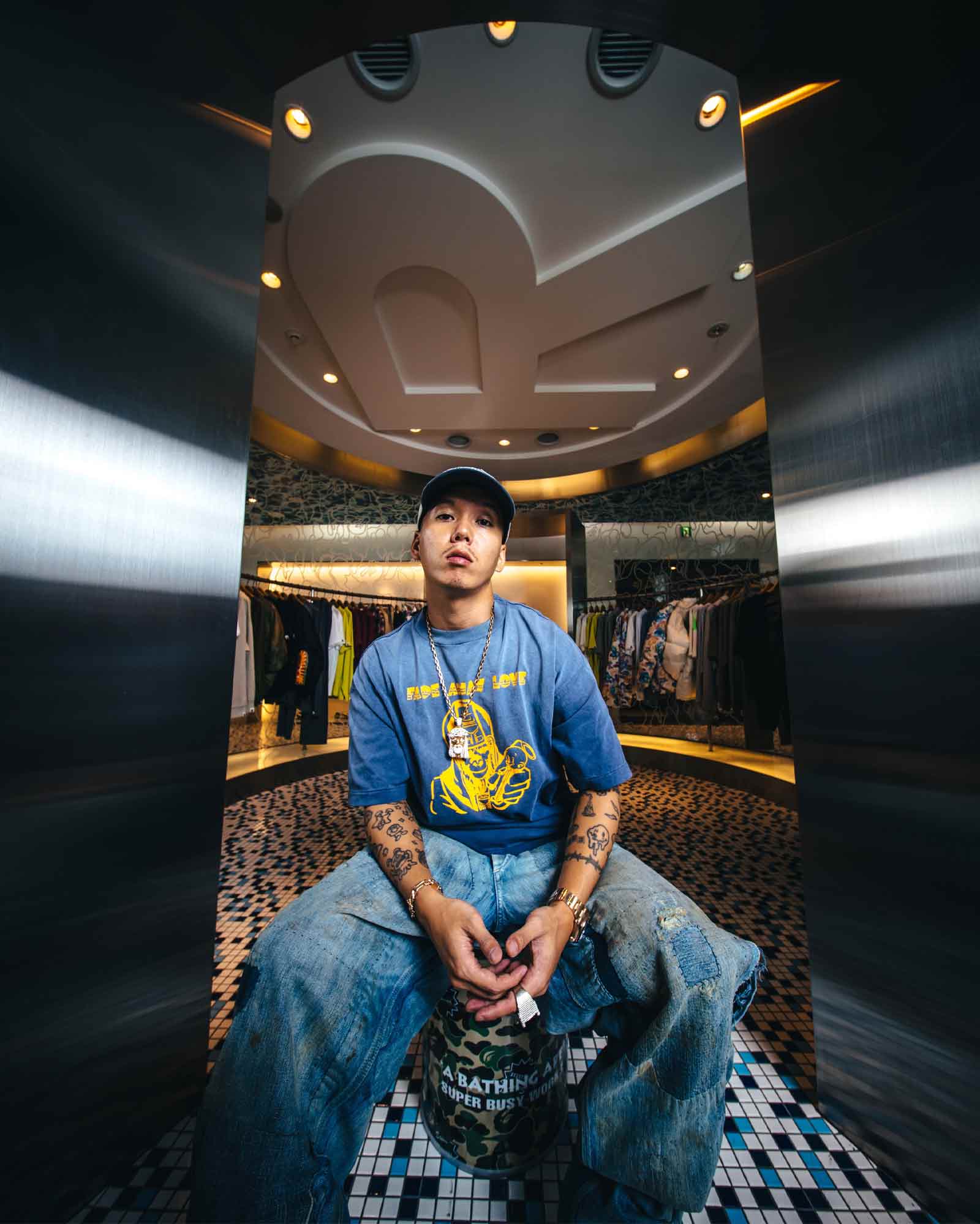 ©SAINT M××××××・セントマイケル - Tシャツ・カットソー BAPE_SS T-SHIRT/FADE AWAY LV / NAVY