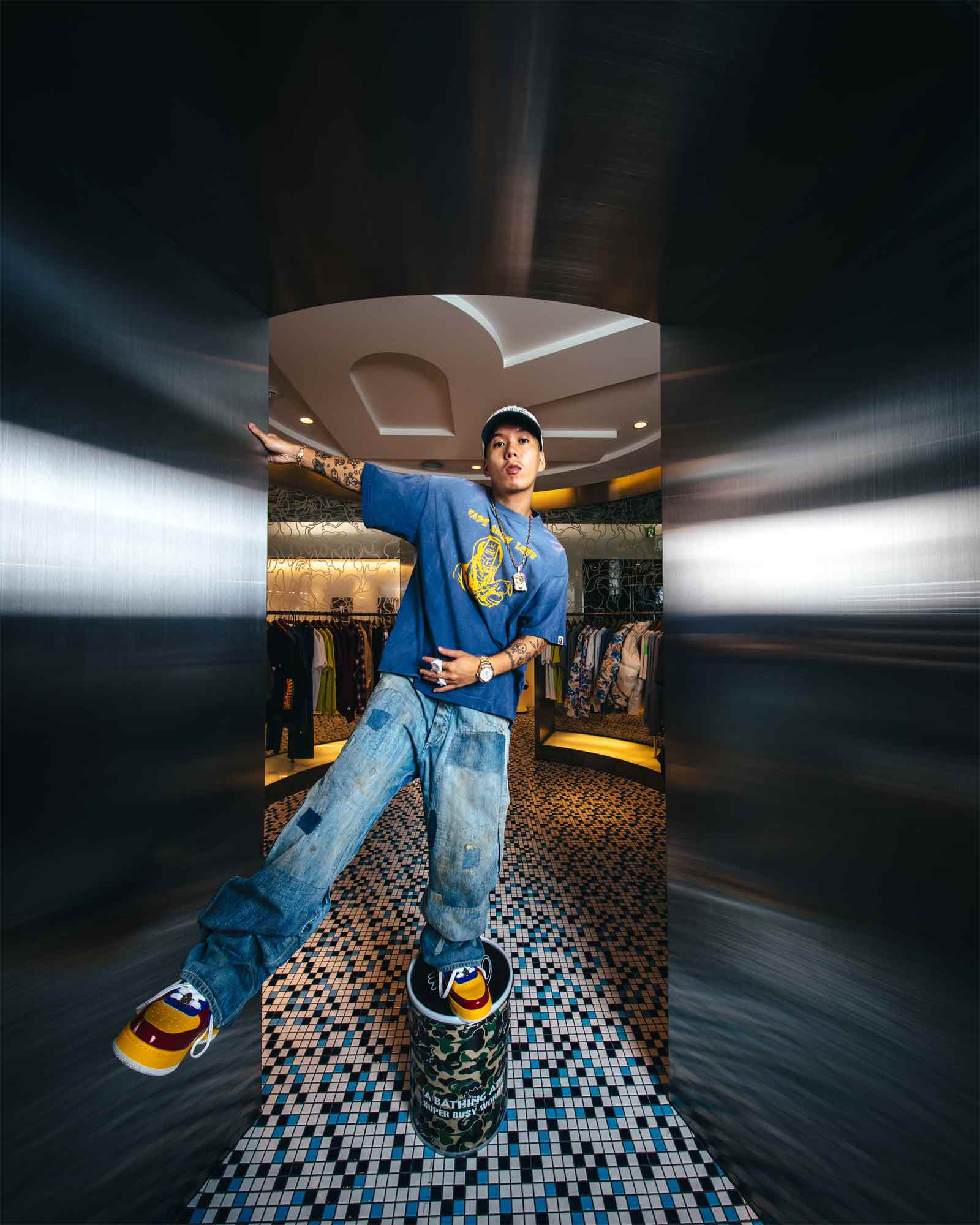 ©SAINT M××××××・セントマイケル - Tシャツ・カットソー BAPE_SS T-SHIRT/FADE AWAY LV / NAVY